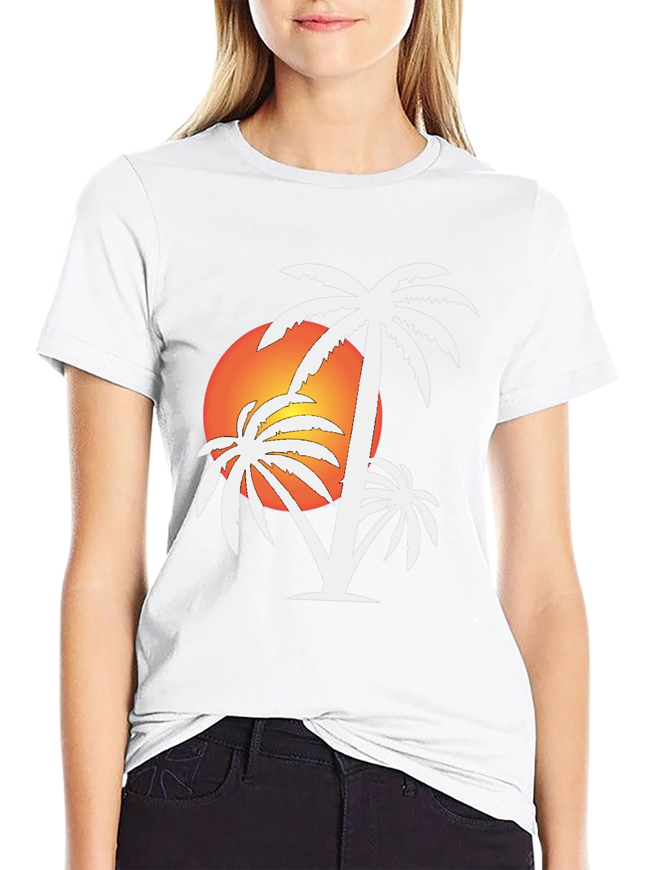 Sunset Palm Tree Black T-Shirt
