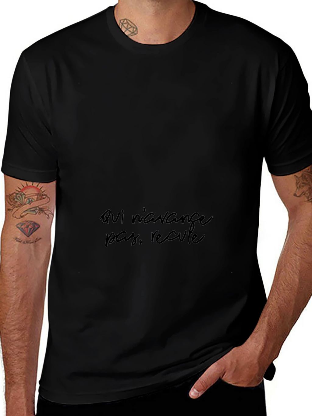 Black T-Shirt - Qui navance pas recule Design