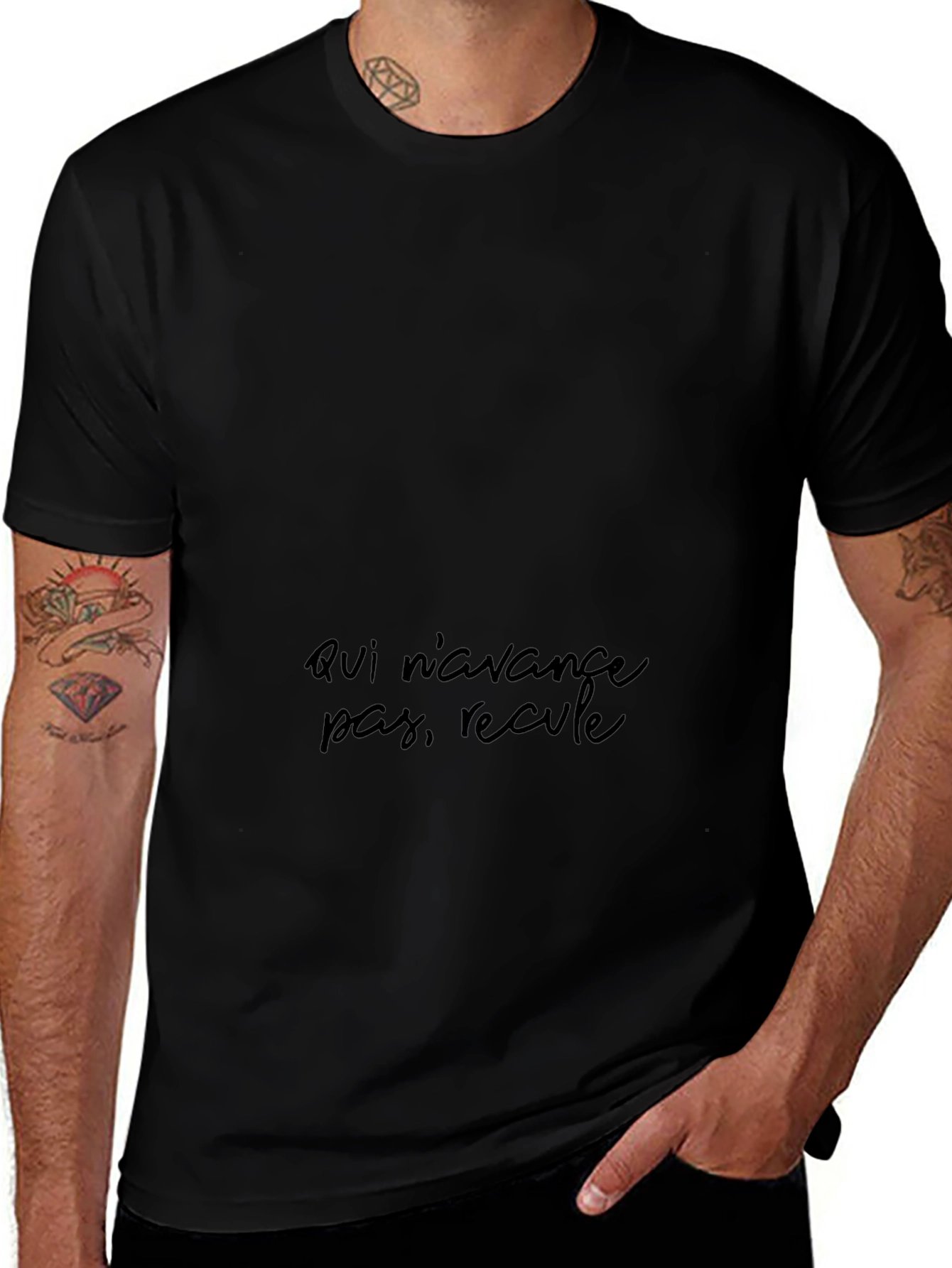 Black T-Shirt - Qui navance pas recule Design