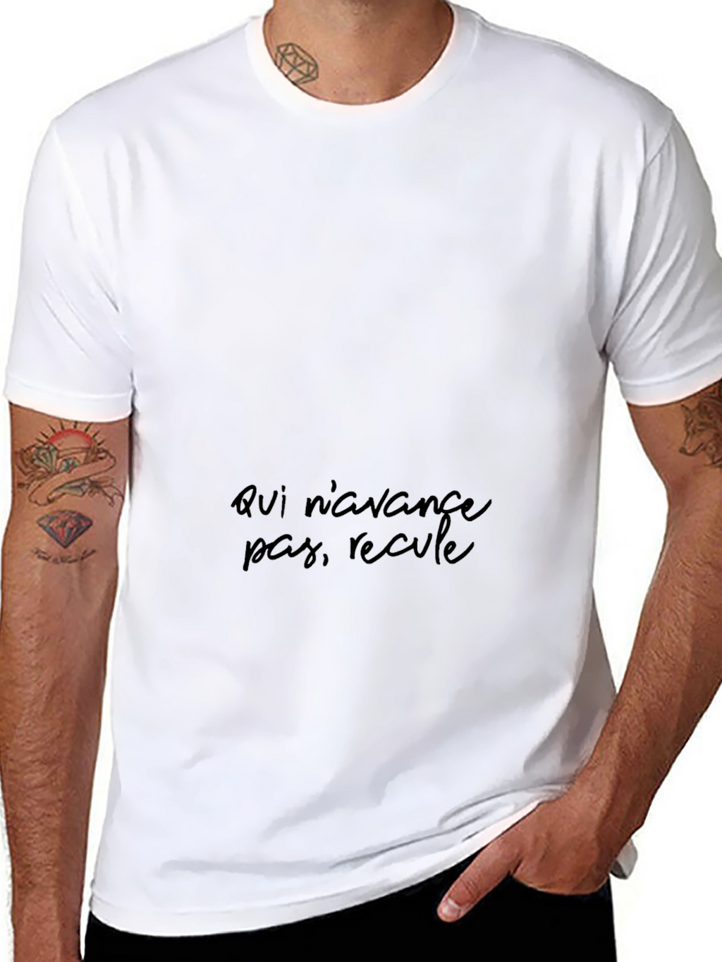 Black T-Shirt - Qui navance pas recule Design
