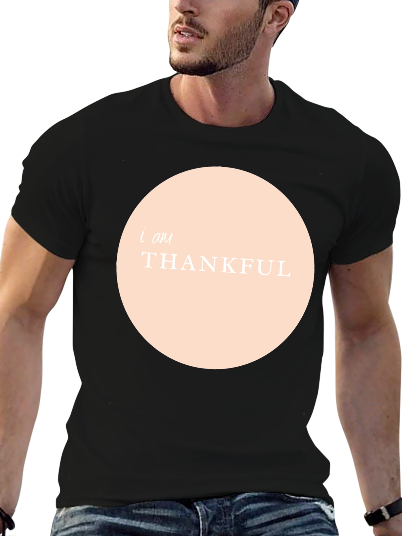 Thankful Graphic Tee - Black Crew Neck Shirt