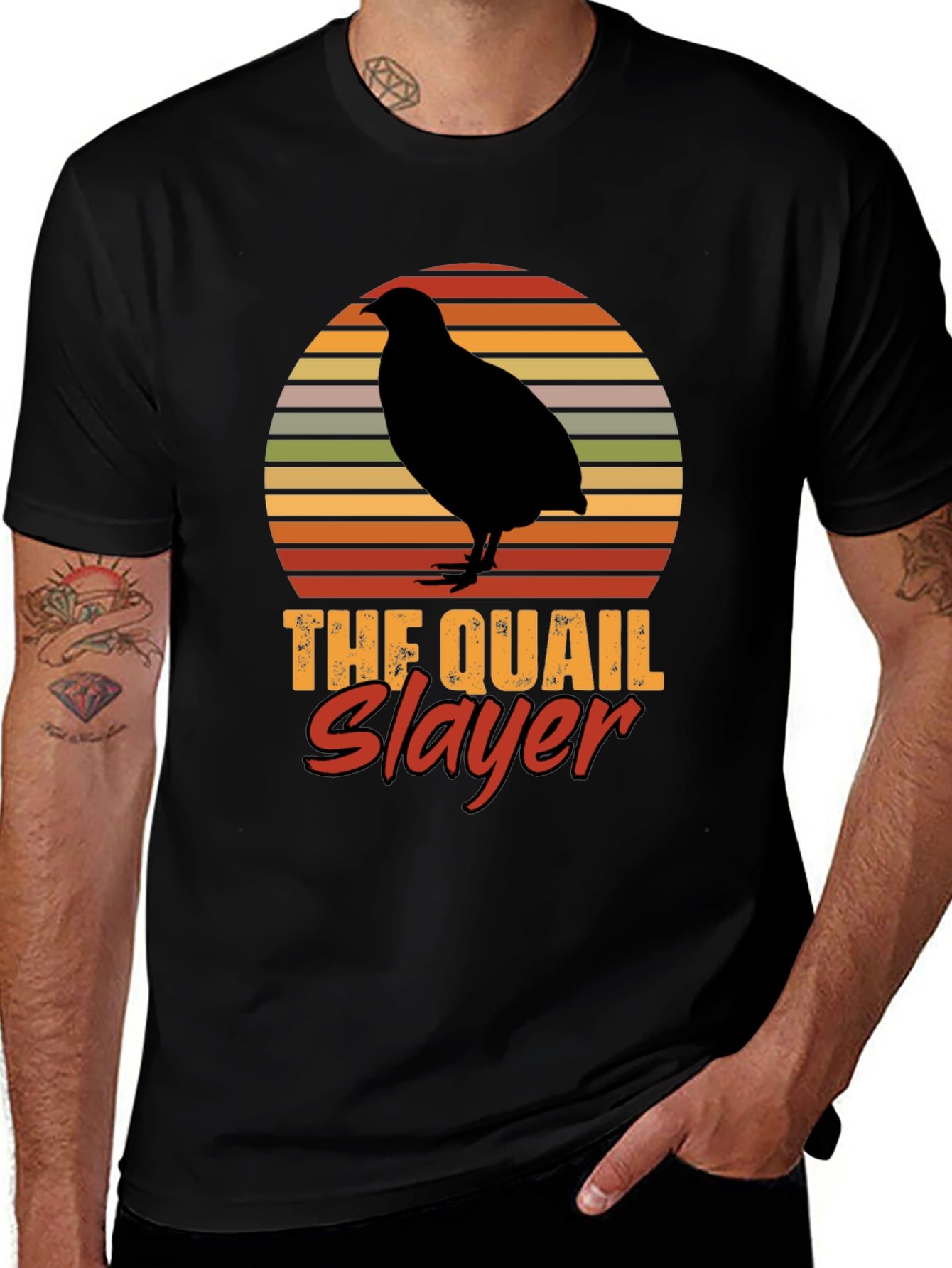 Quail Slayer T-Shirt - Vintage Sunset Design