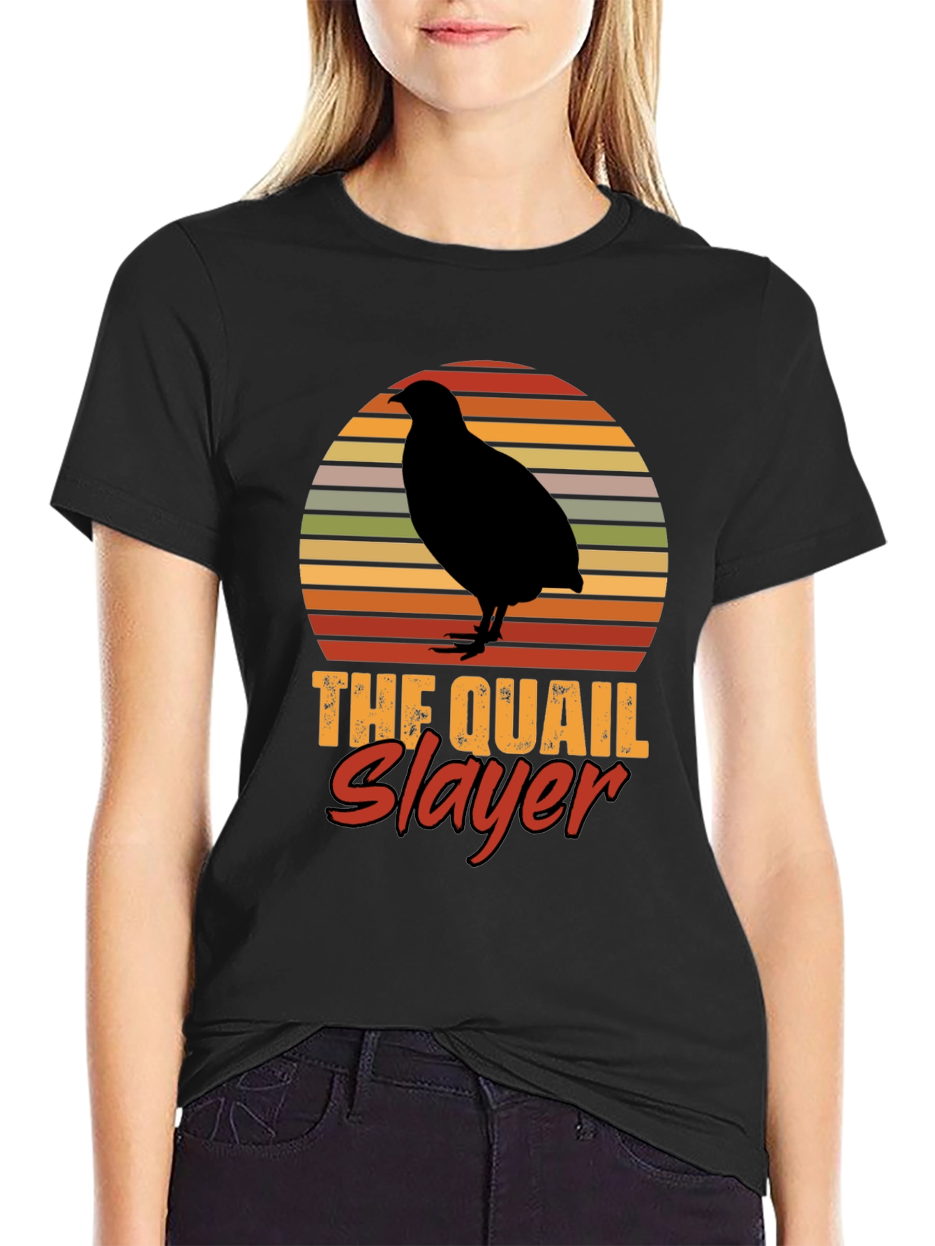 Quail Slayer T-Shirt - Vintage Sunset Design