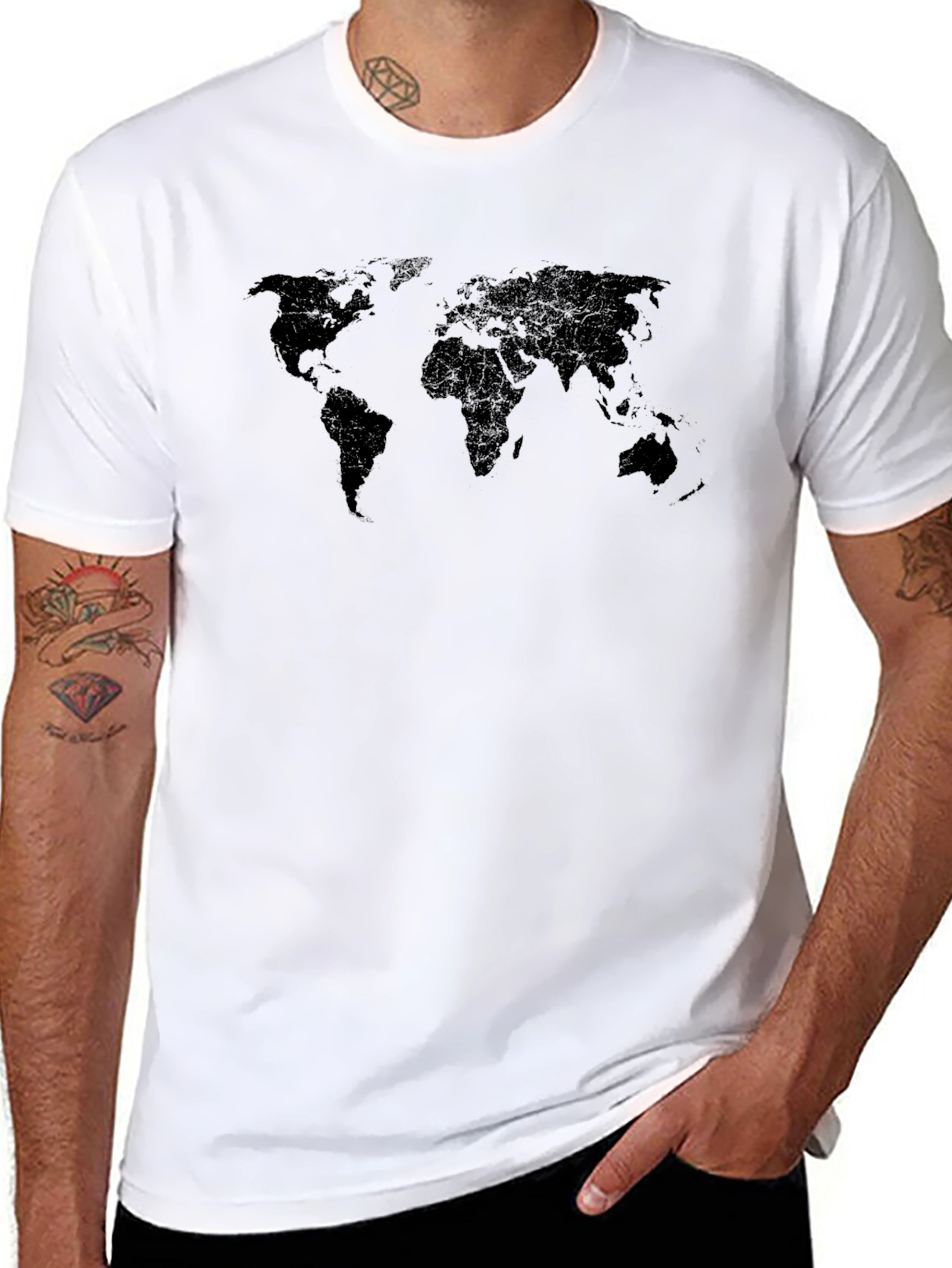 World Map Black T-Shirt - Global Traveler Style