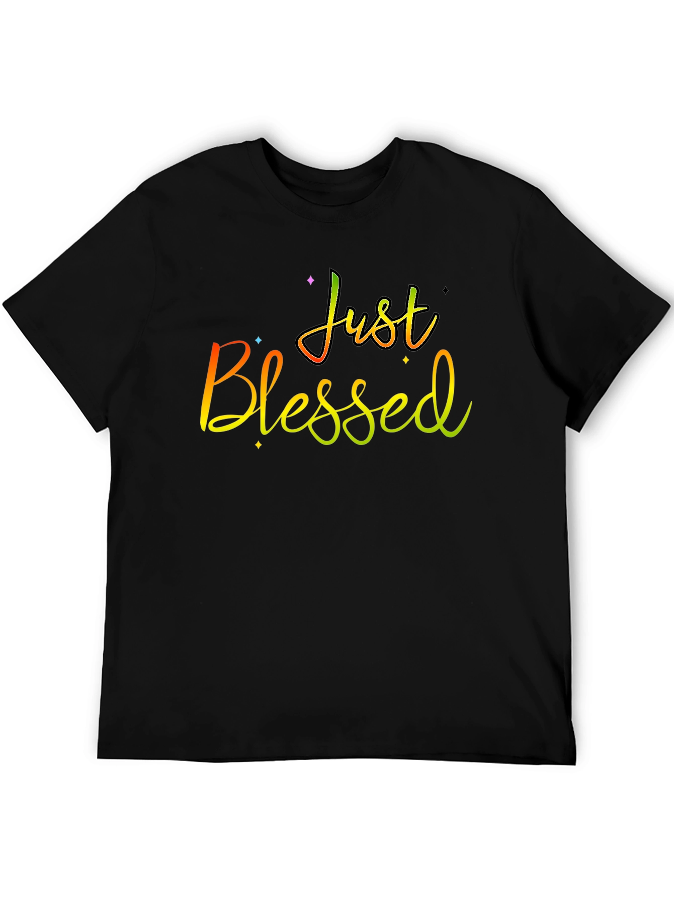 Just Blessed Rainbow Text Black T-Shirt