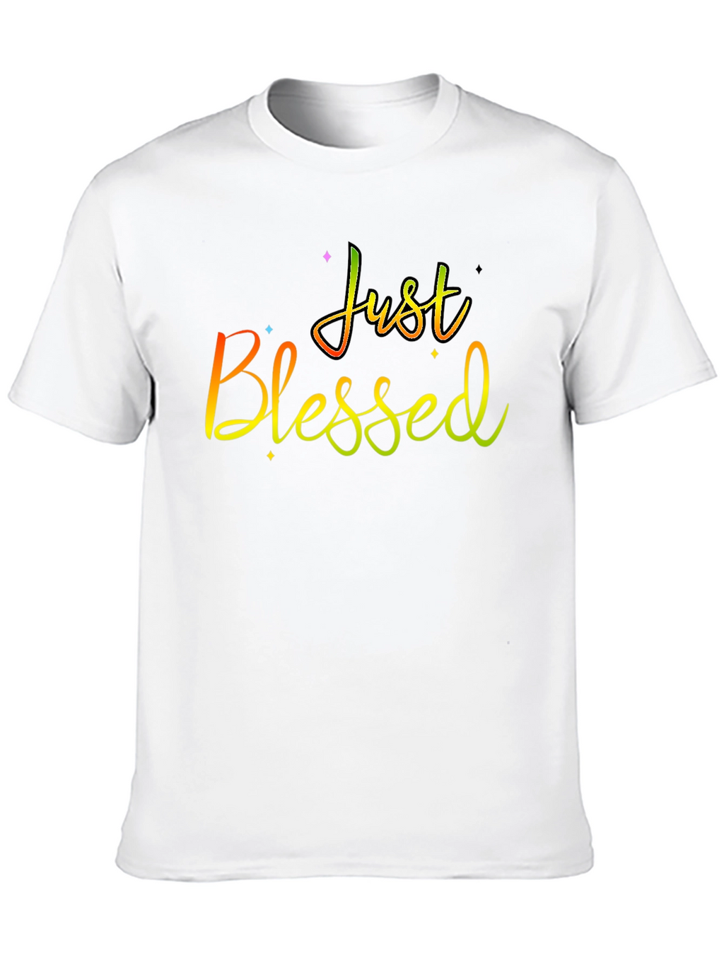 Just Blessed Rainbow Text Black T-Shirt