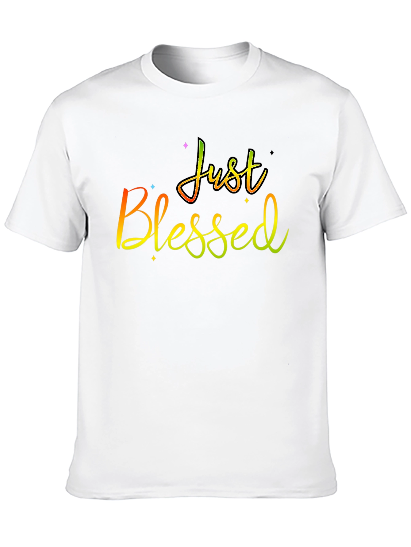 Just Blessed Rainbow Text Black T-Shirt
