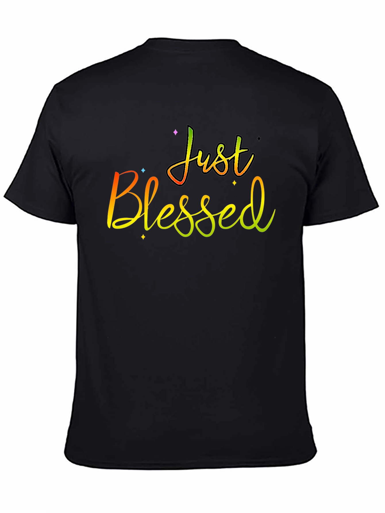 Just Blessed Rainbow Text Black T-Shirt
