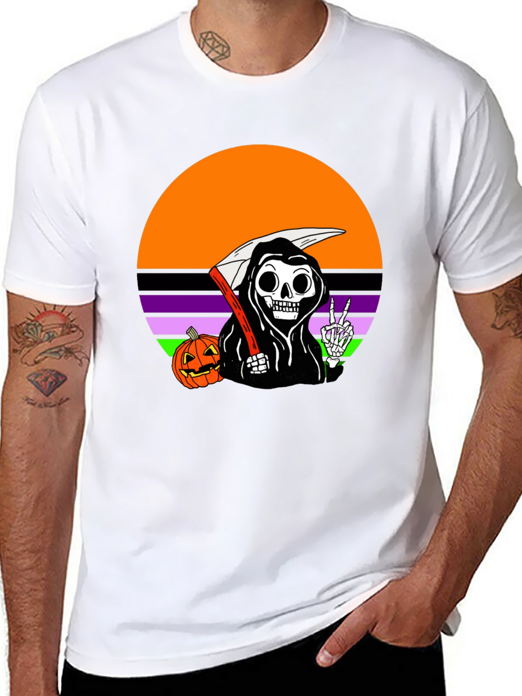 Grim Reaper Halloween T-Shirt with Peace Sign