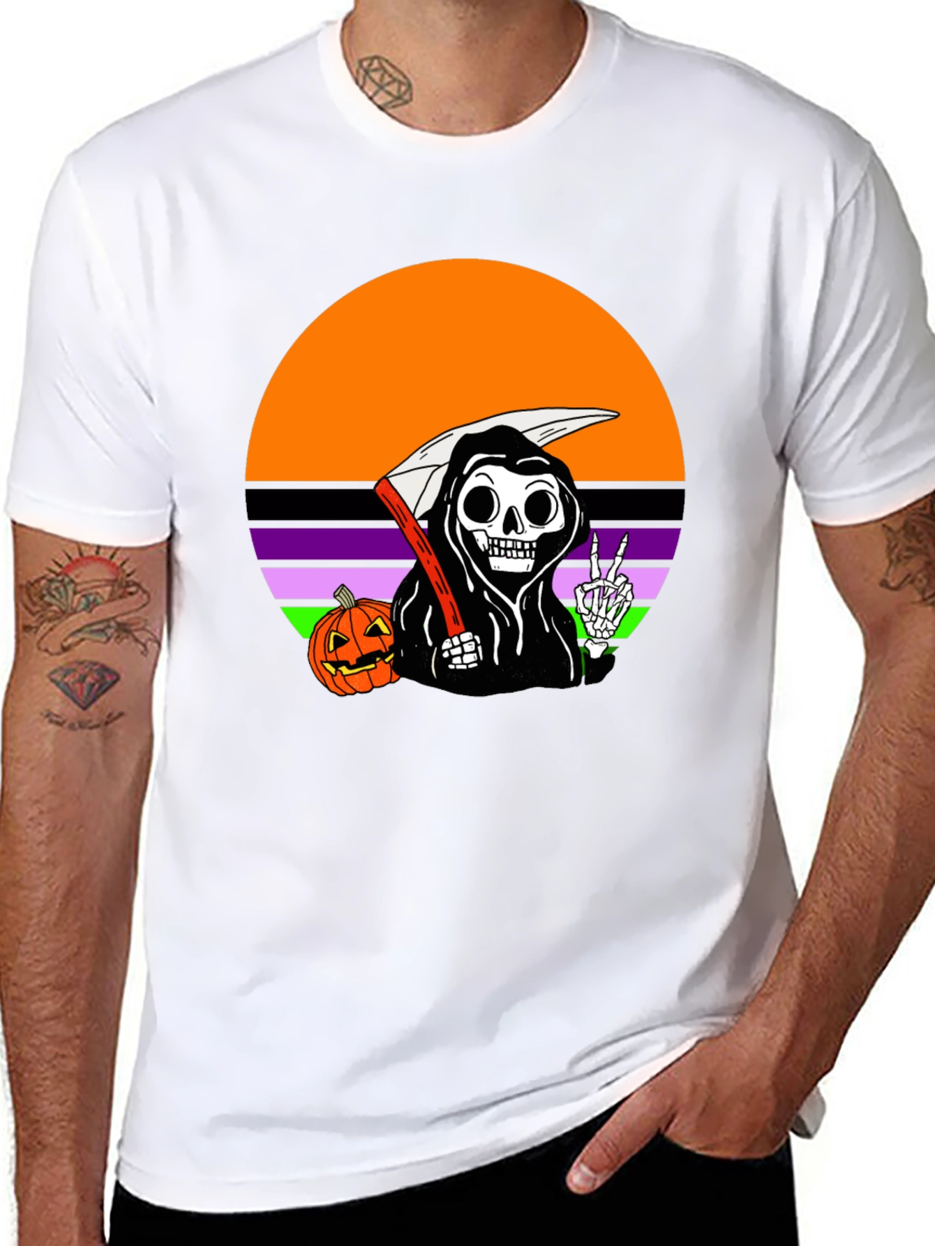 Grim Reaper Halloween T-Shirt with Peace Sign