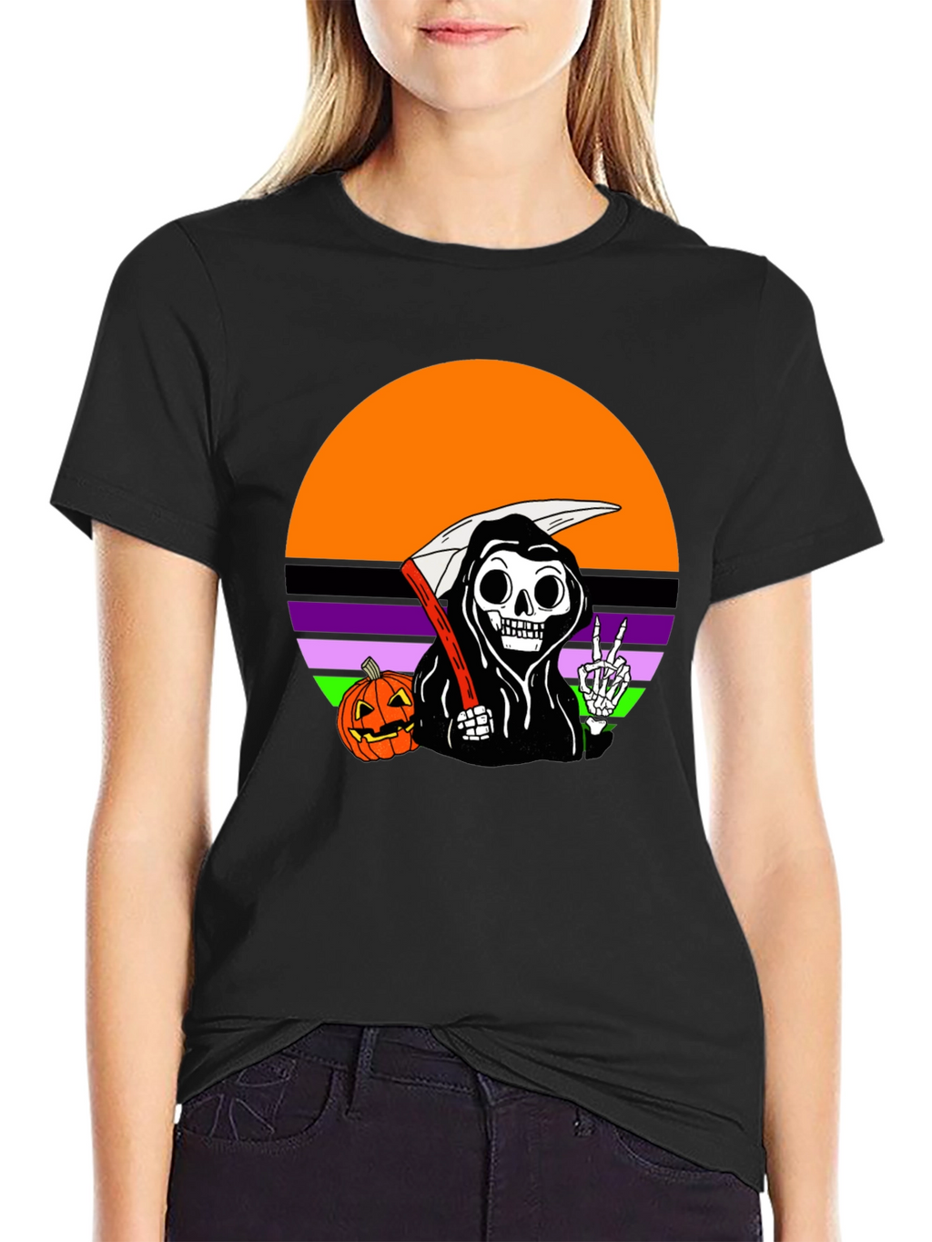 Grim Reaper Halloween T-Shirt with Peace Sign