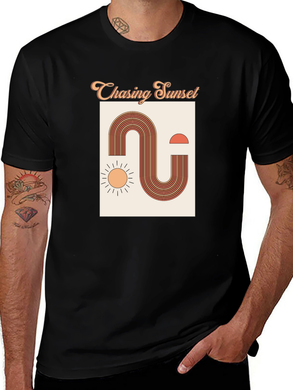 Retro Chasing Sunset Graphic Tee - Black