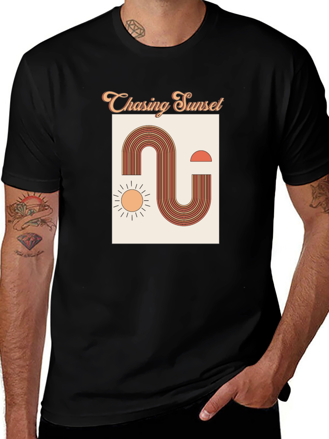 Retro Chasing Sunset Graphic Tee - Black