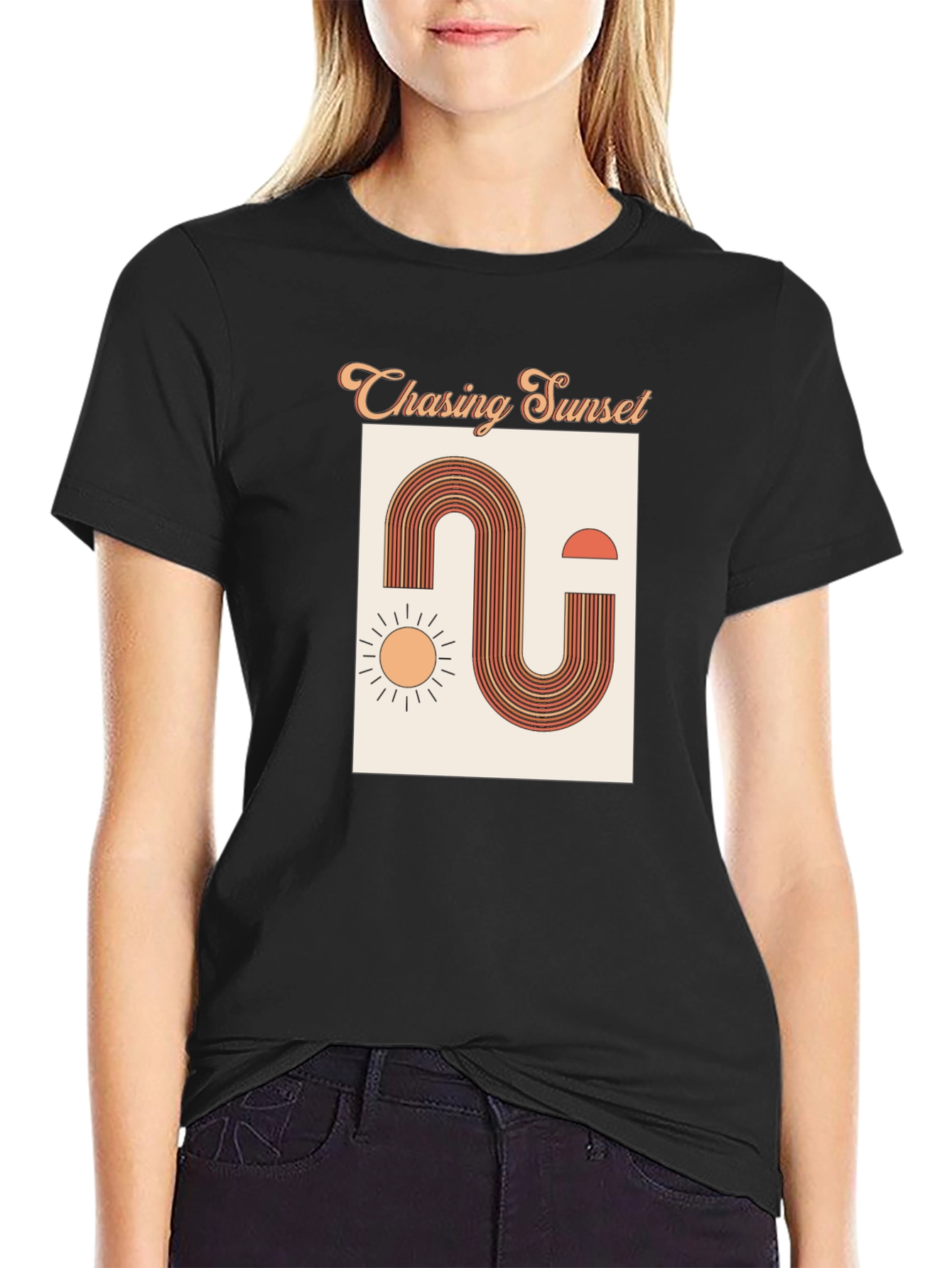 Retro Chasing Sunset Graphic Tee - Black