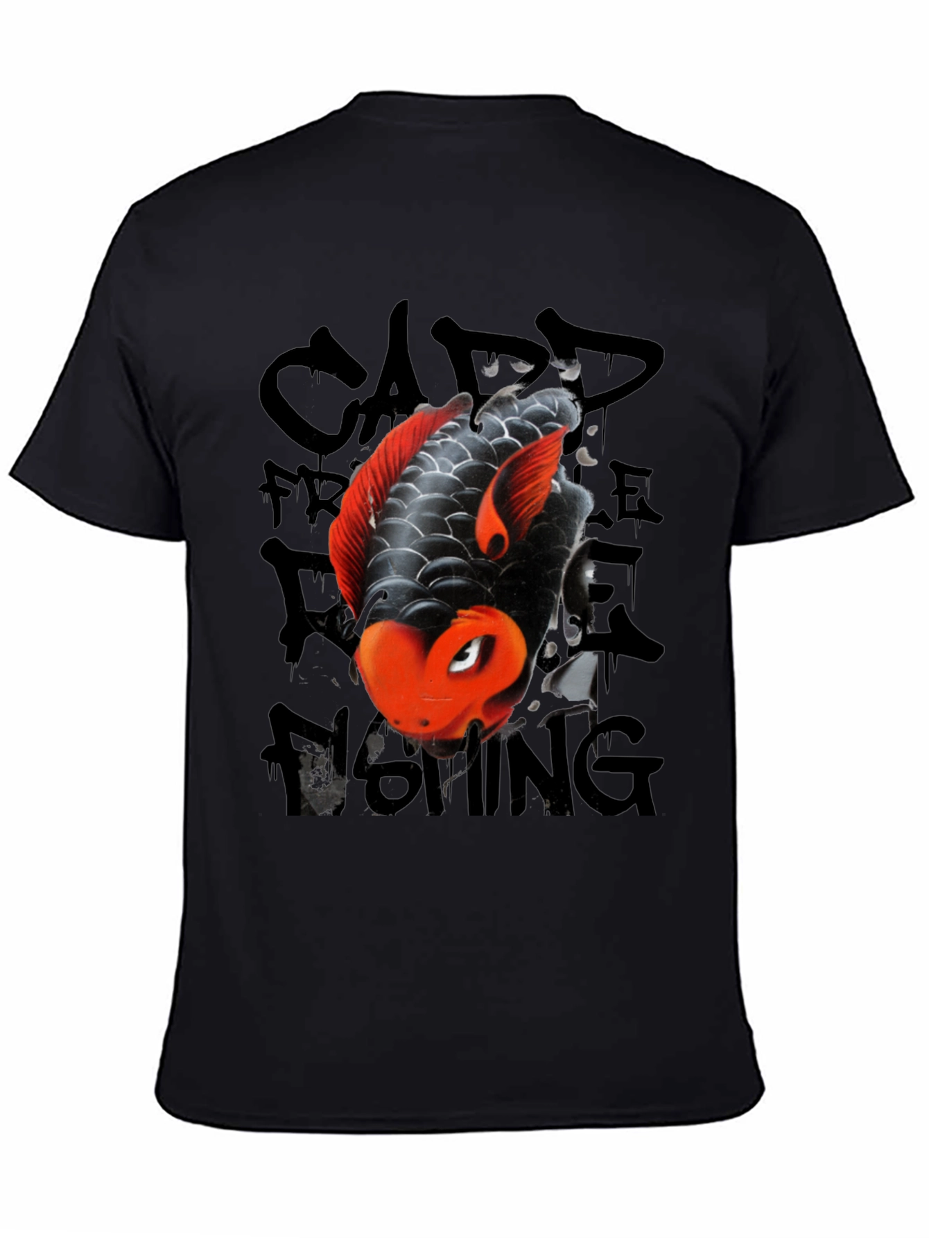 Koi Fish Graphic Tee - Black Cotton Blend Casual T-Shirt