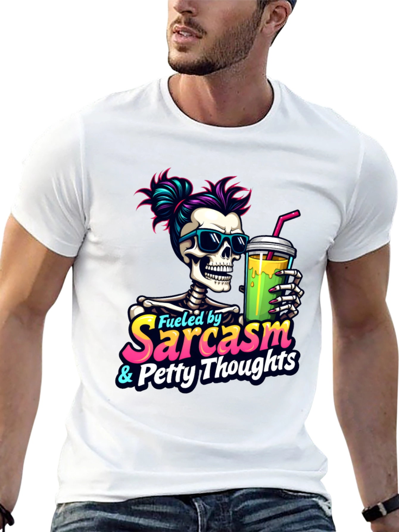 Fueled by Sarcasm Skeleton Graphic T-Shirt