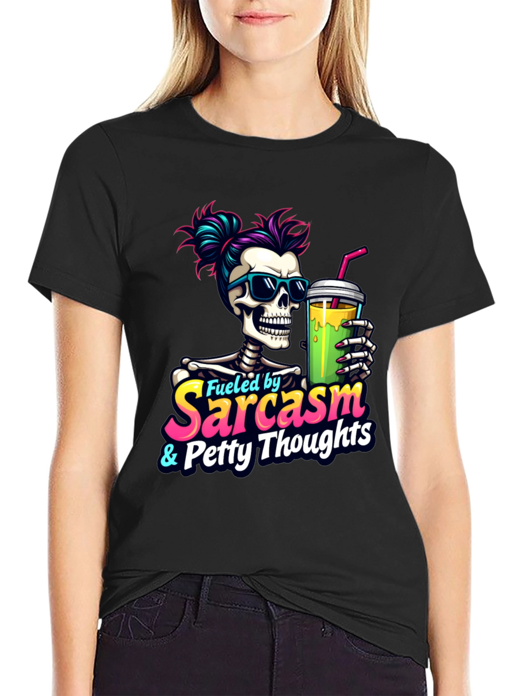 Fueled by Sarcasm Skeleton Graphic T-Shirt