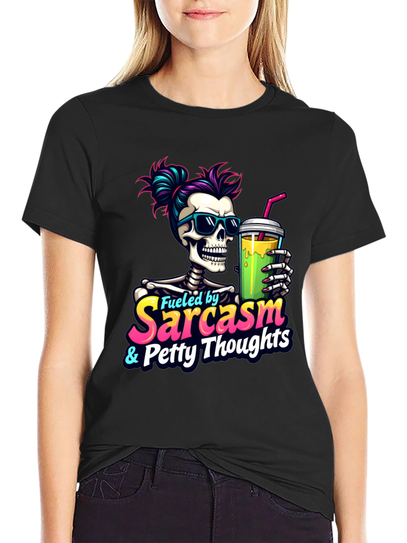 Fueled by Sarcasm Skeleton Graphic T-Shirt