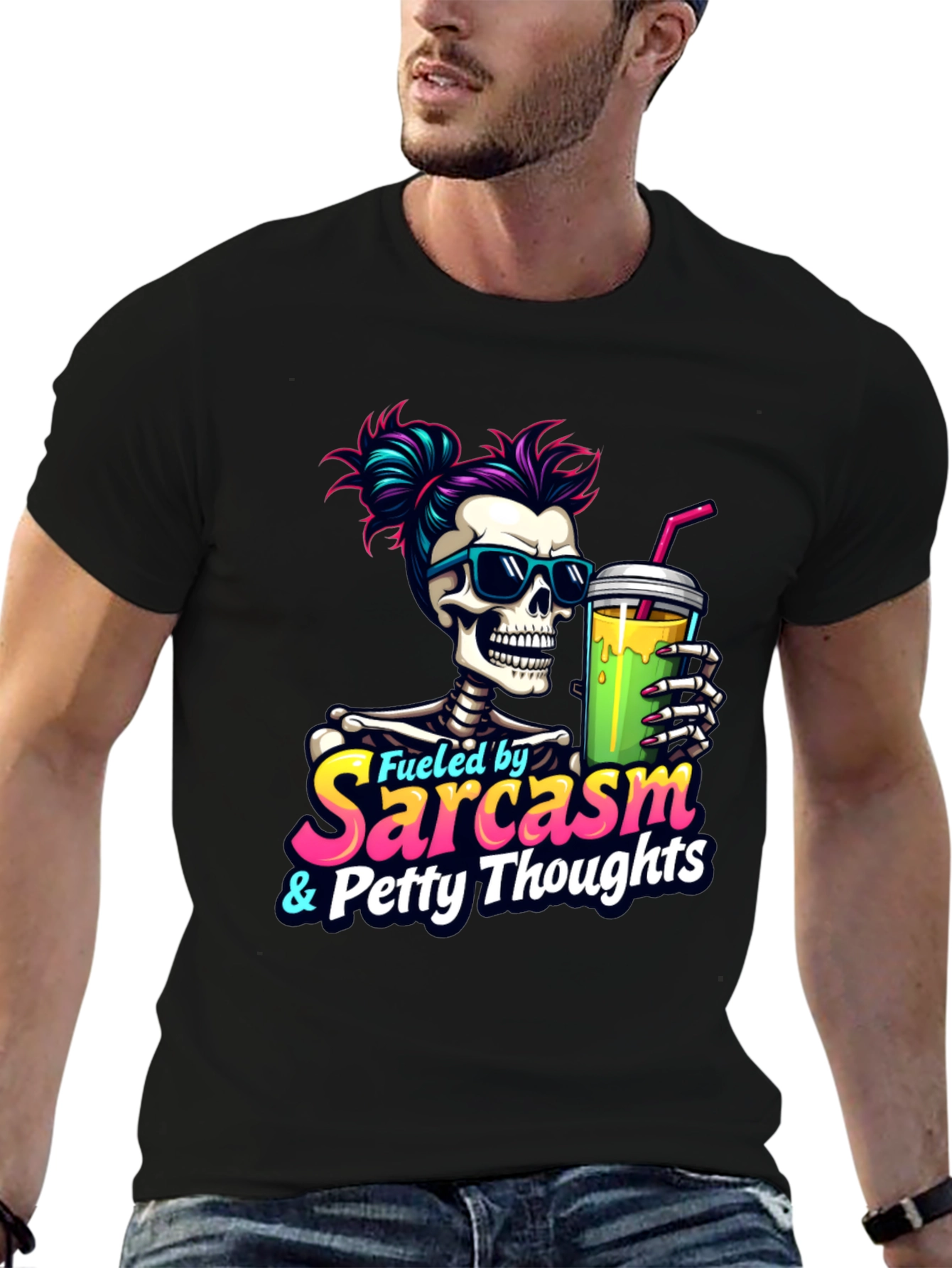 Fueled by Sarcasm Skeleton Graphic T-Shirt