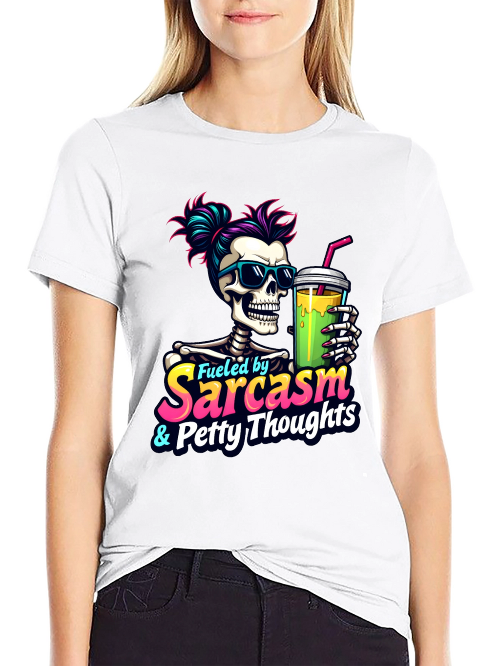 Fueled by Sarcasm Skeleton Graphic T-Shirt