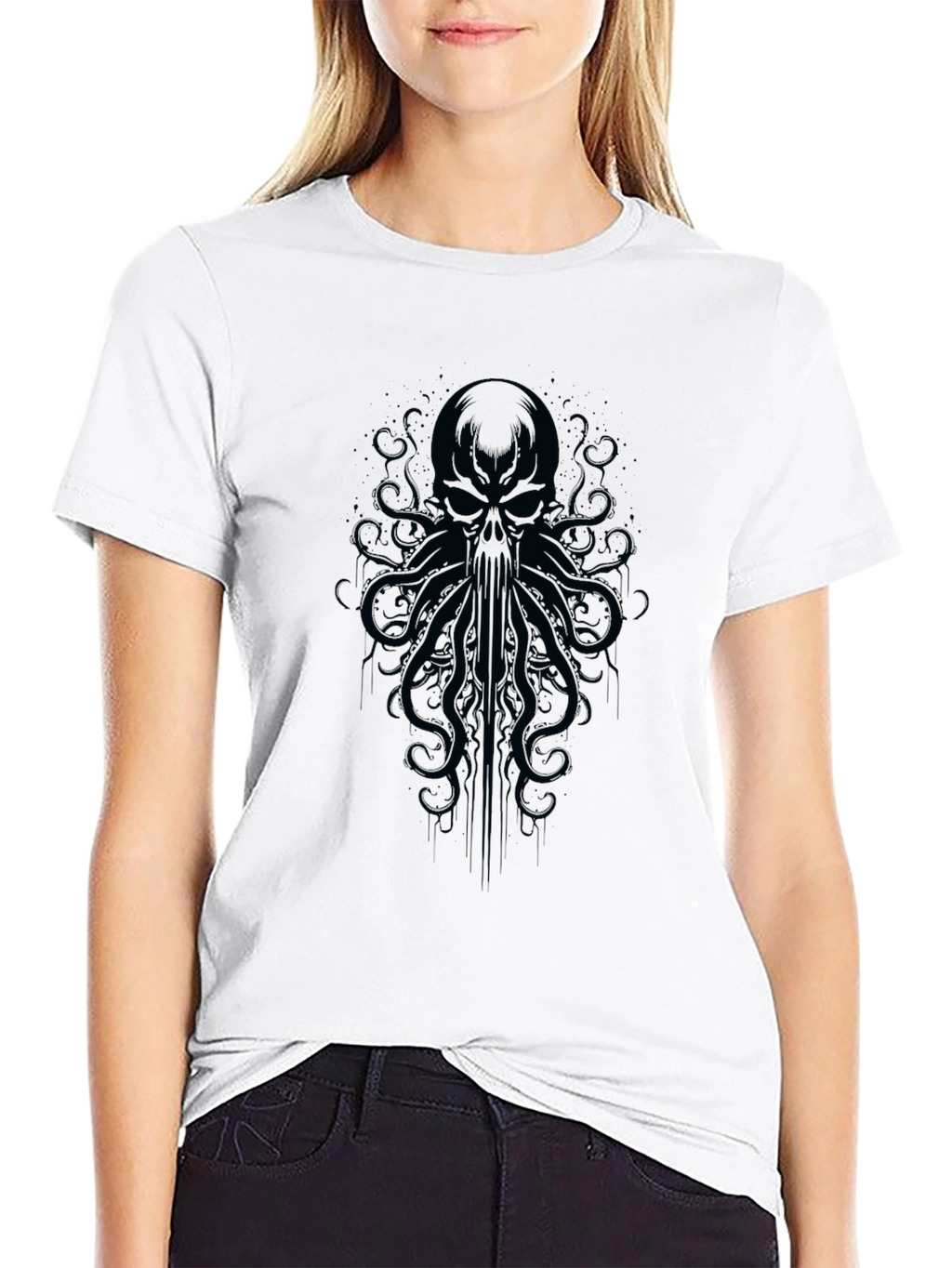 Mens Black Skull Octopus Graphic T-Shirt