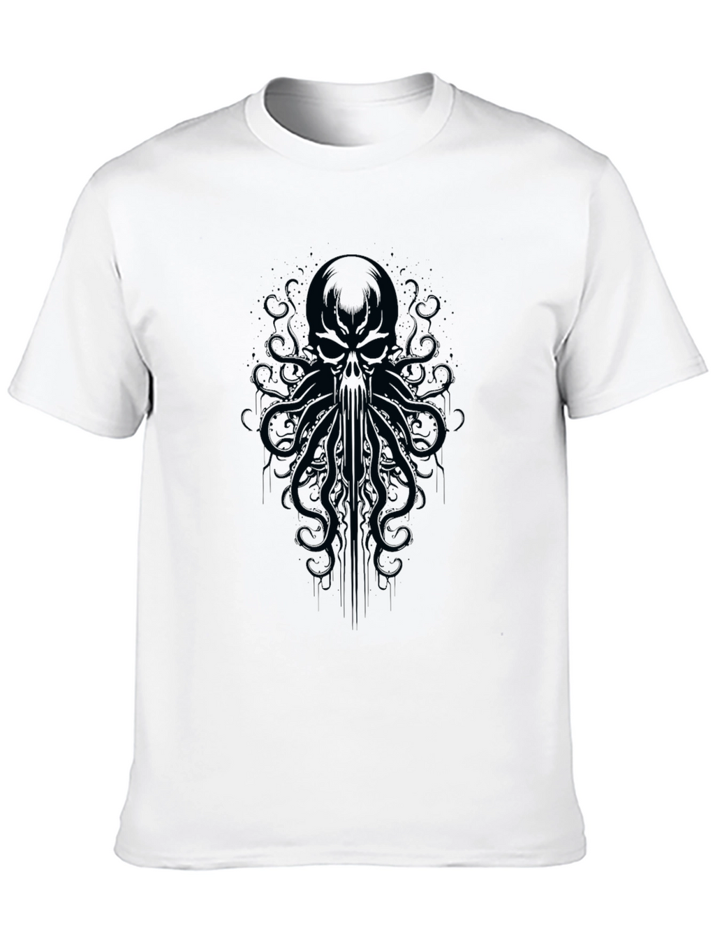 Mens Black Skull Octopus Graphic T-Shirt