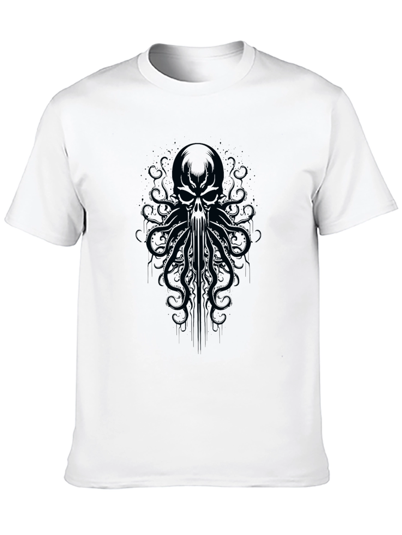 Mens Black Skull Octopus Graphic T-Shirt
