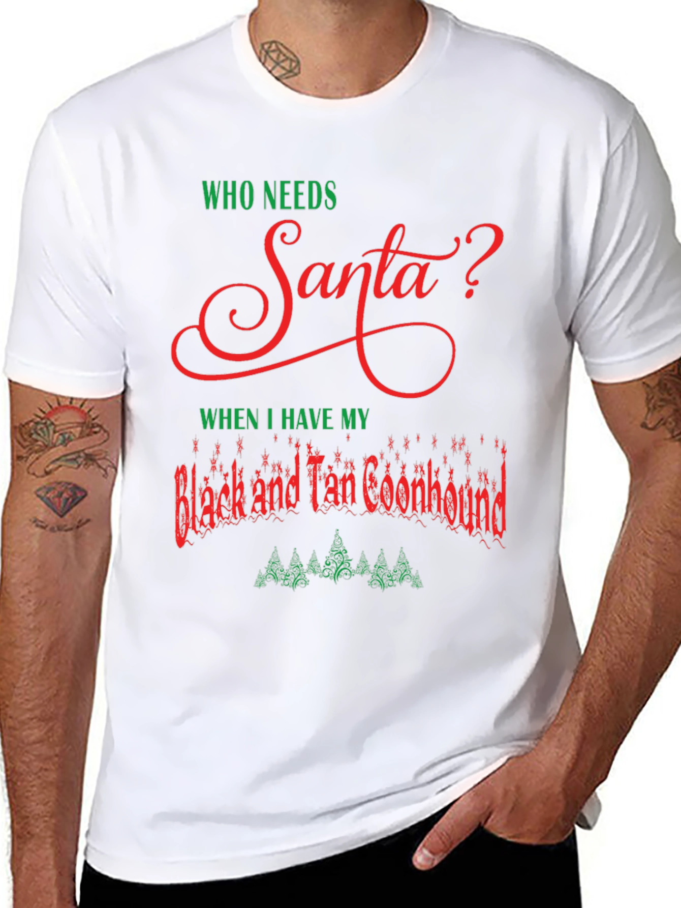 Who Needs Santa T-Shirt Black and Tan Coonhound