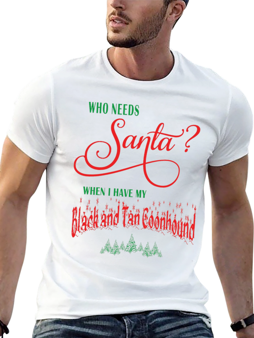 Who Needs Santa T-Shirt Black and Tan Coonhound