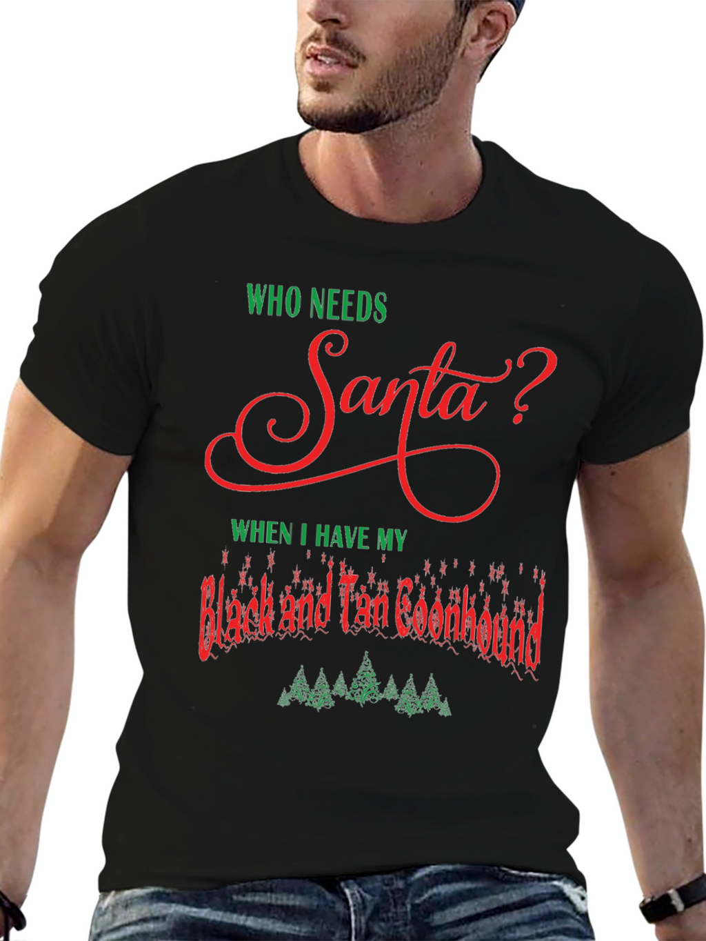 Who Needs Santa T-Shirt Black and Tan Coonhound