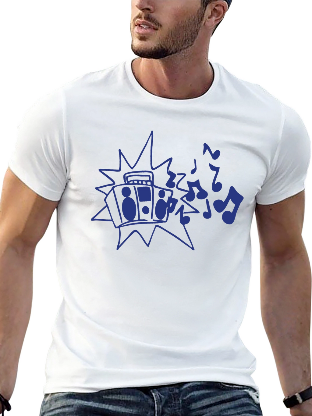 Retro Boombox Music Notes Graphic T-Shirt
