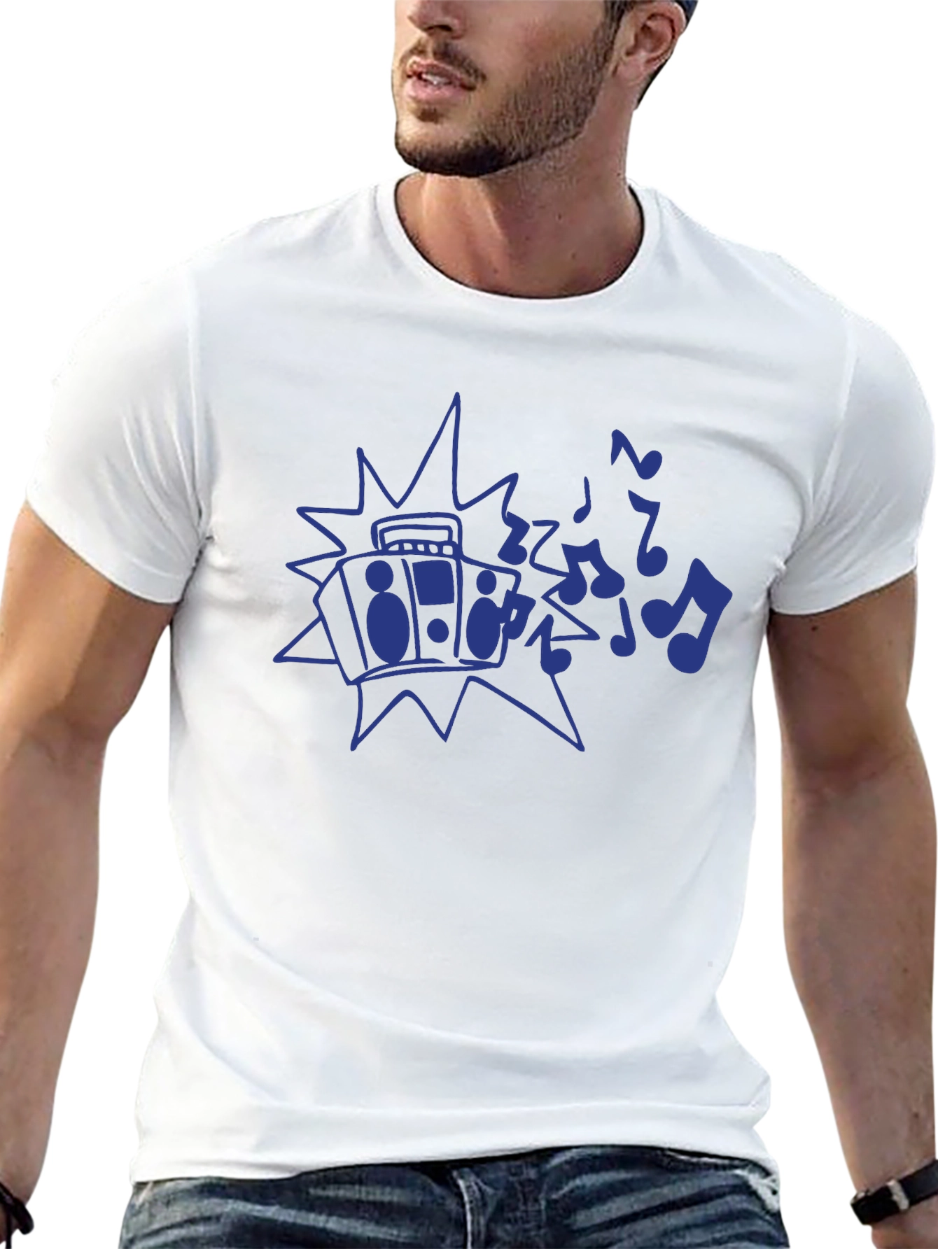 Retro Boombox Music Notes Graphic T-Shirt