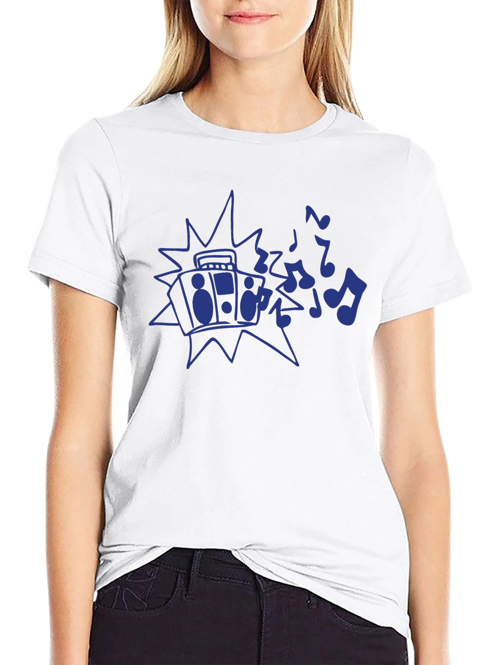 Retro Boombox Music Notes Graphic T-Shirt
