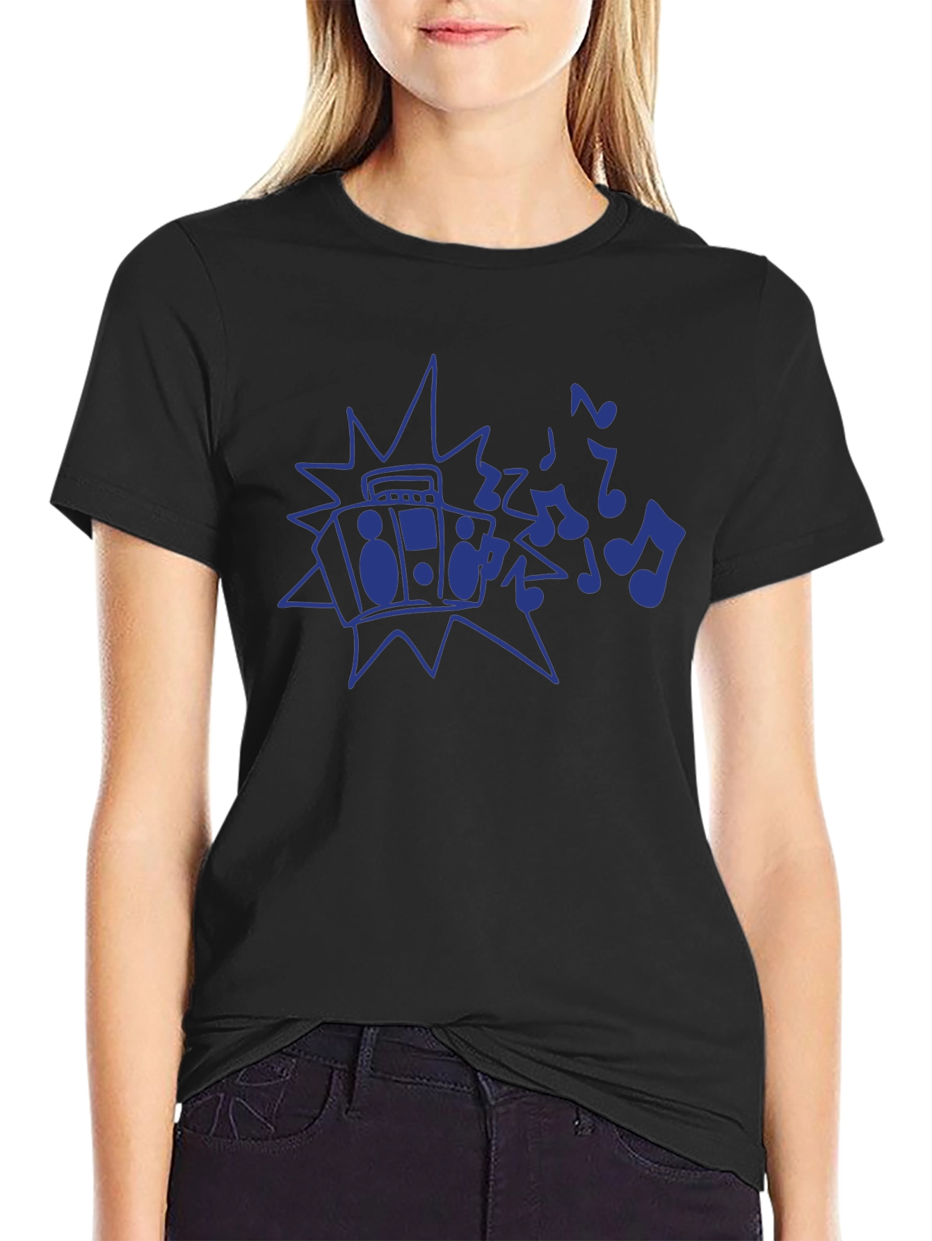 Retro Boombox Music Notes Graphic T-Shirt