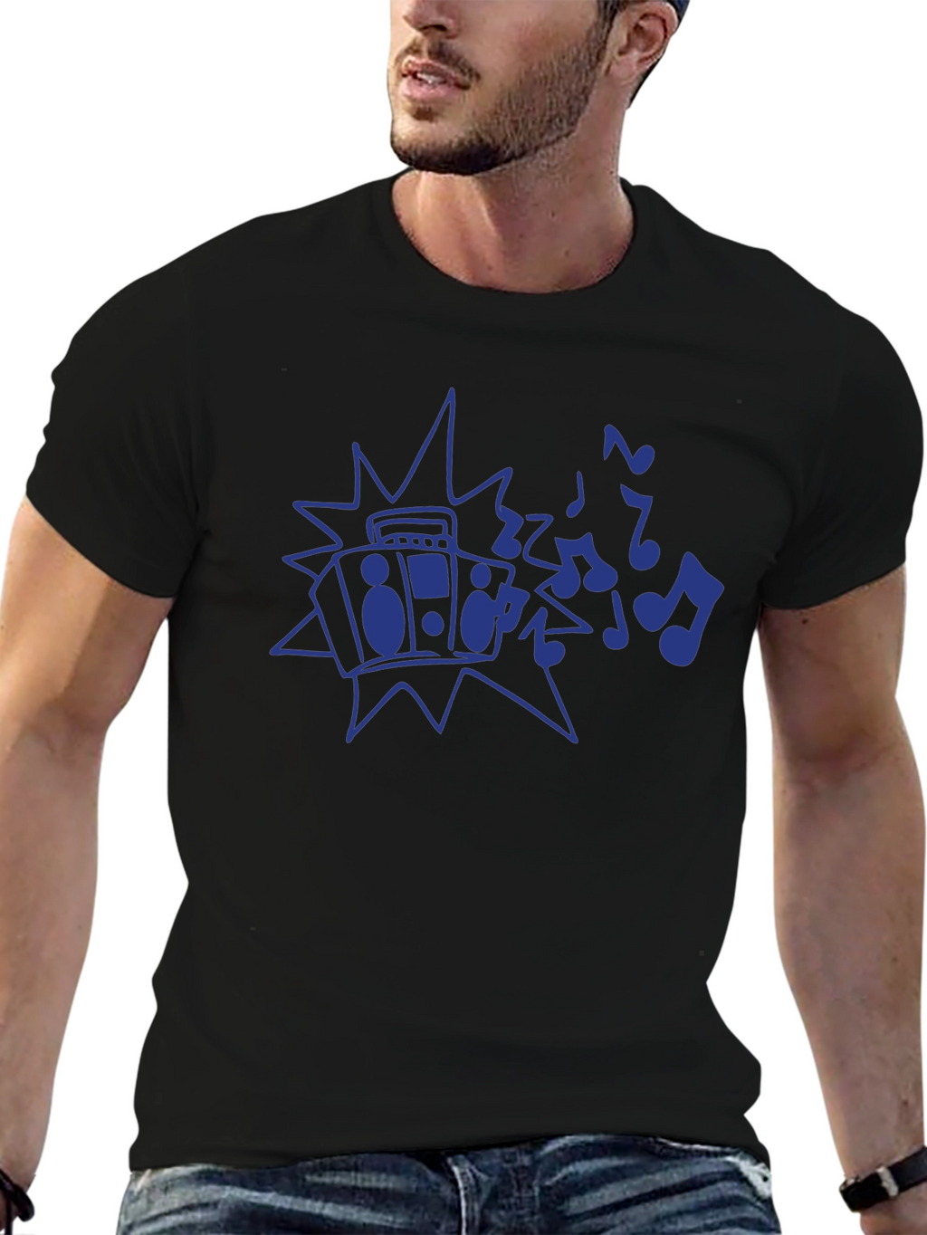 Retro Boombox Music Notes Graphic T-Shirt