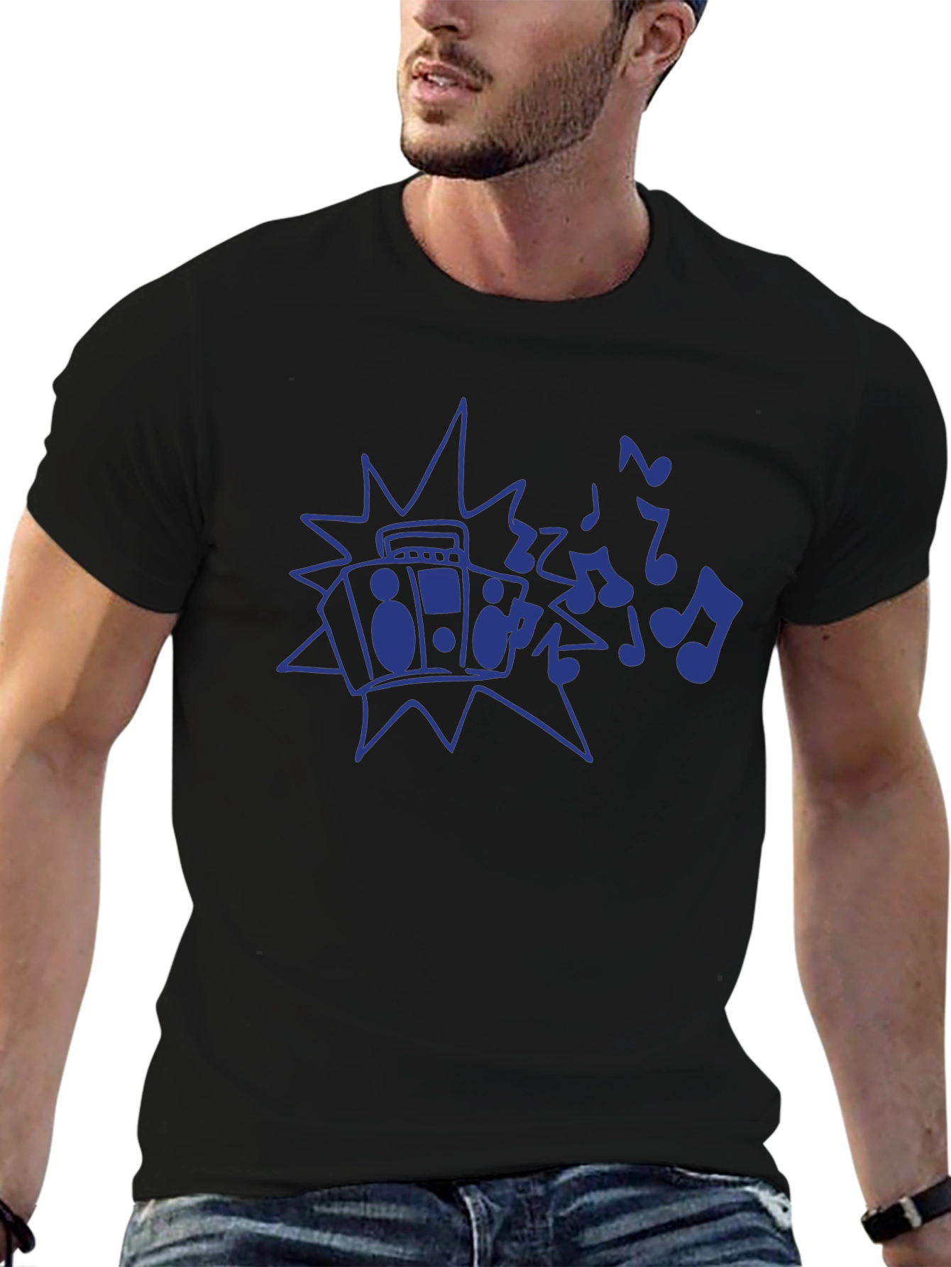Retro Boombox Music Notes Graphic T-Shirt