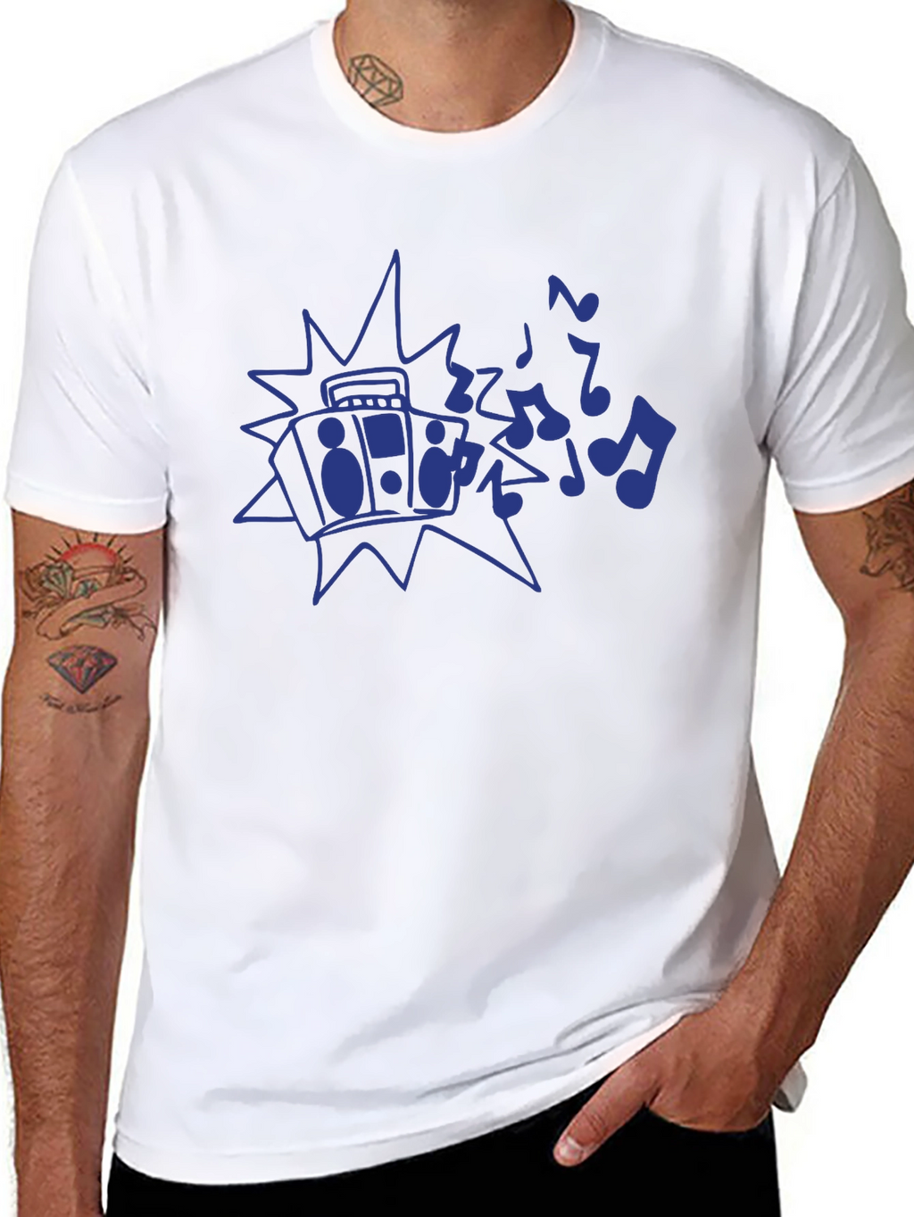 Retro Boombox Music Notes Graphic T-Shirt