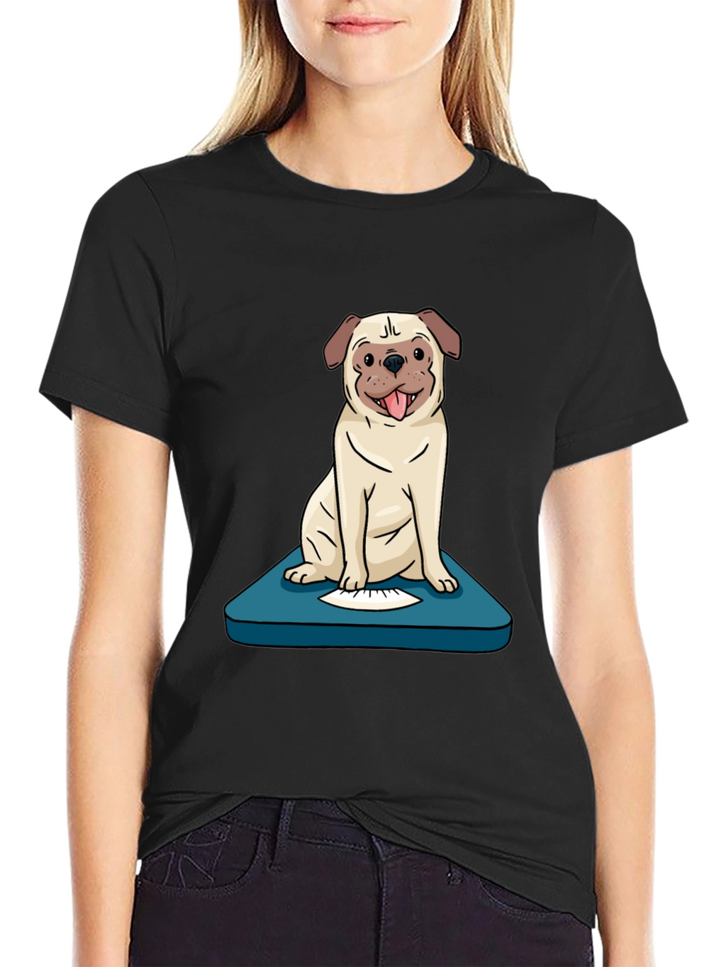 Pug on Scale Graphic Tee - Unisex Black T-Shirt