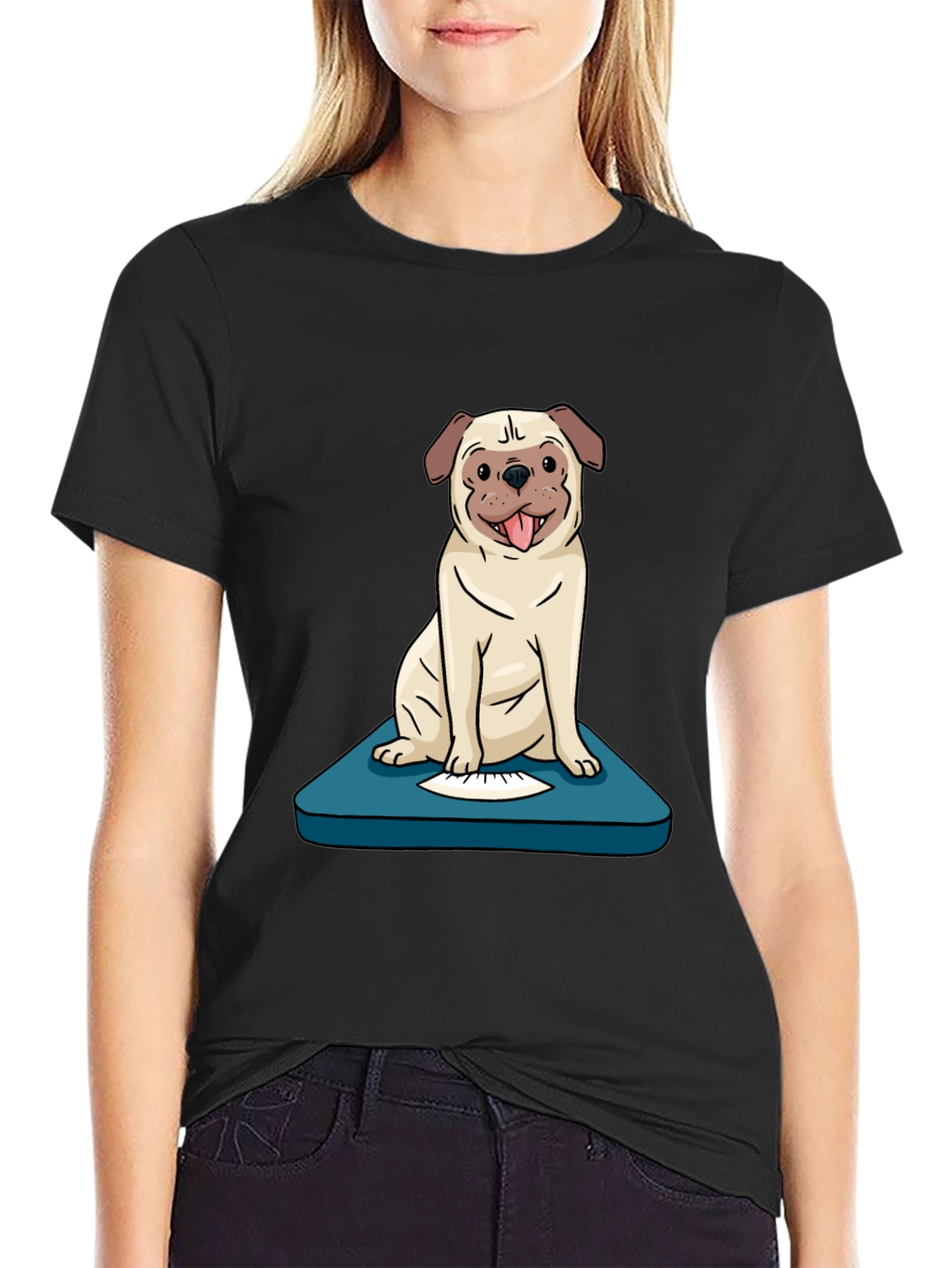 Pug on Scale Graphic Tee - Unisex Black T-Shirt