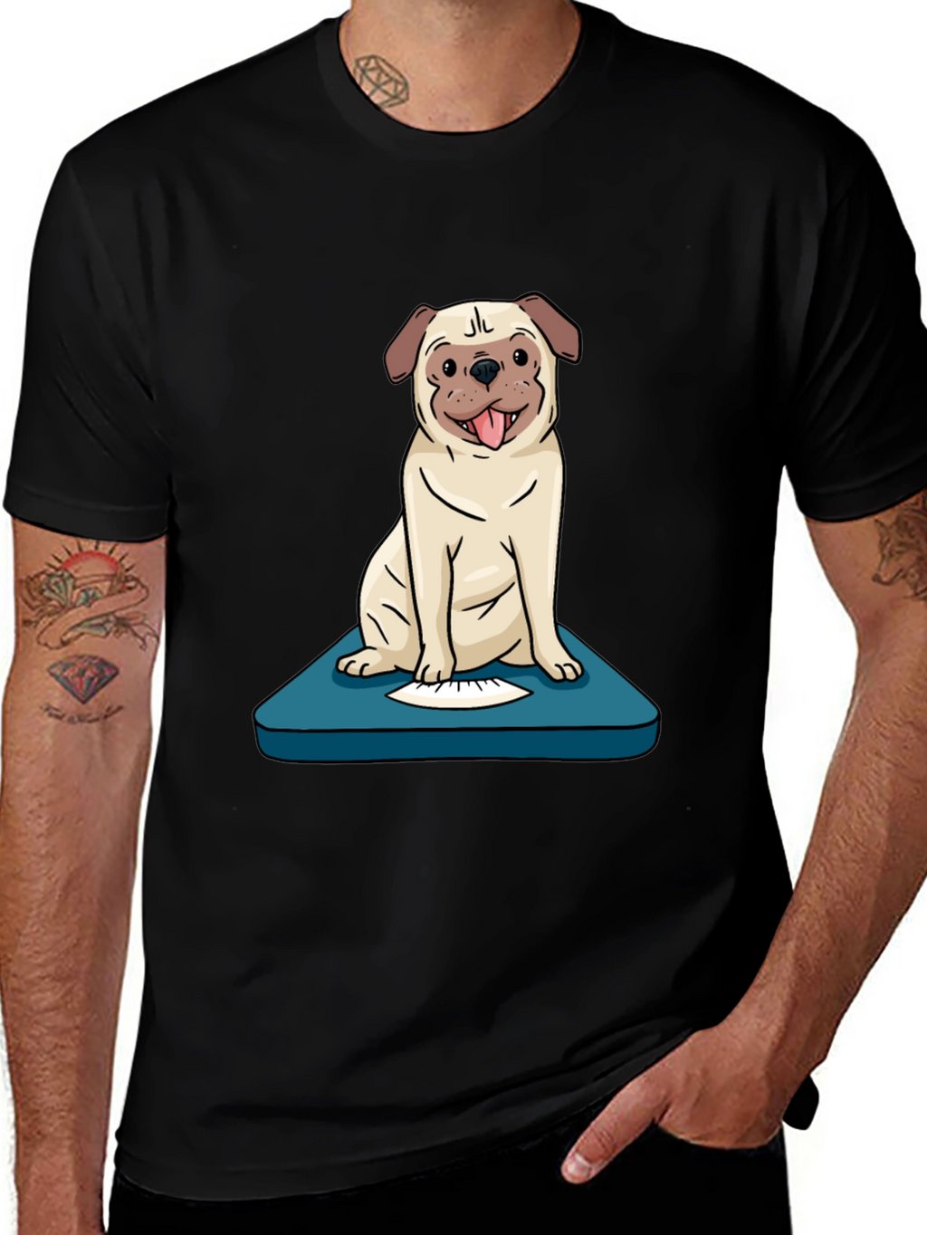 Pug on Scale Graphic Tee - Unisex Black T-Shirt