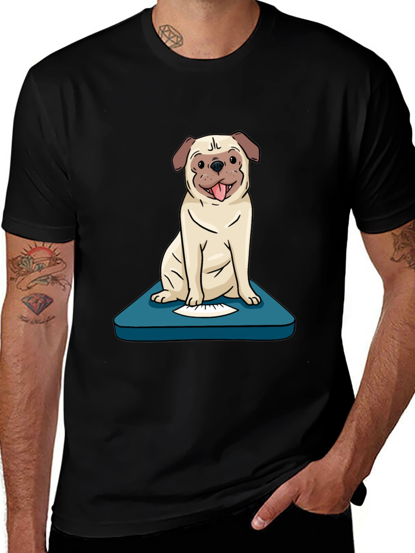 Pug on Scale Graphic Tee - Unisex Black T-Shirt