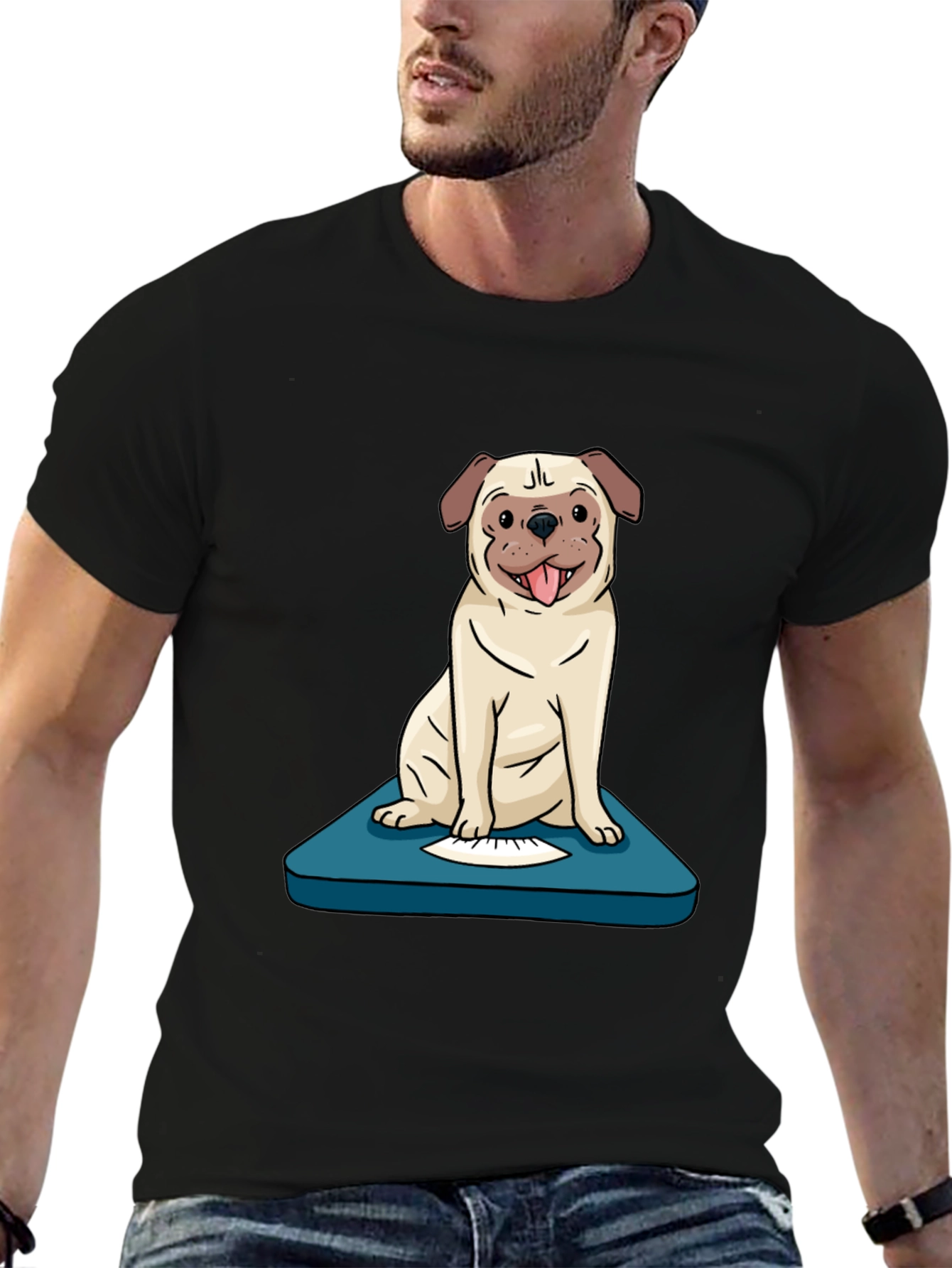 Pug on Scale Graphic Tee - Unisex Black T-Shirt