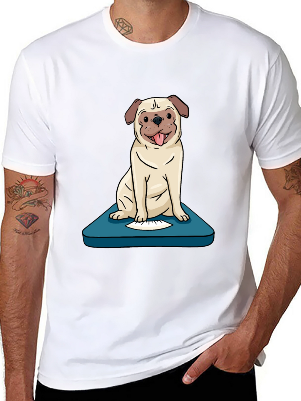 Pug on Scale Graphic Tee - Unisex Black T-Shirt