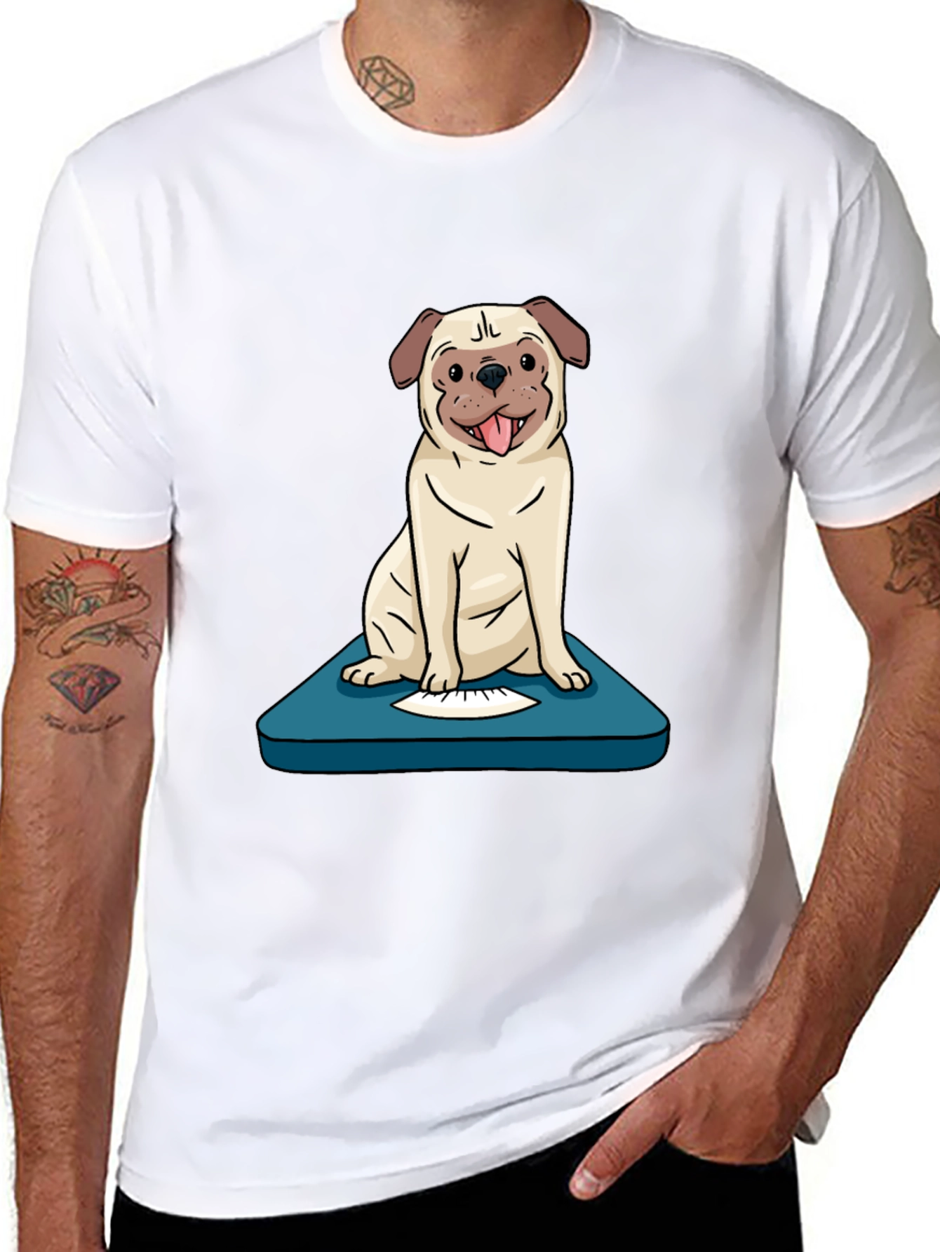 Pug on Scale Graphic Tee - Unisex Black T-Shirt