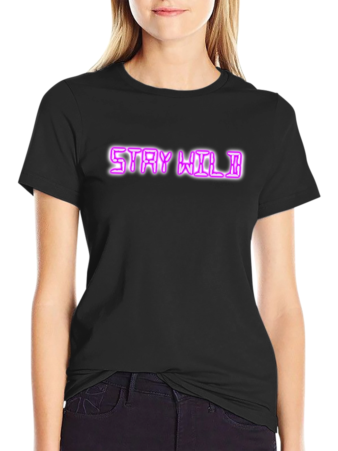 Stay Wild Neon Graphic Tee - Cool Black T-Shirt