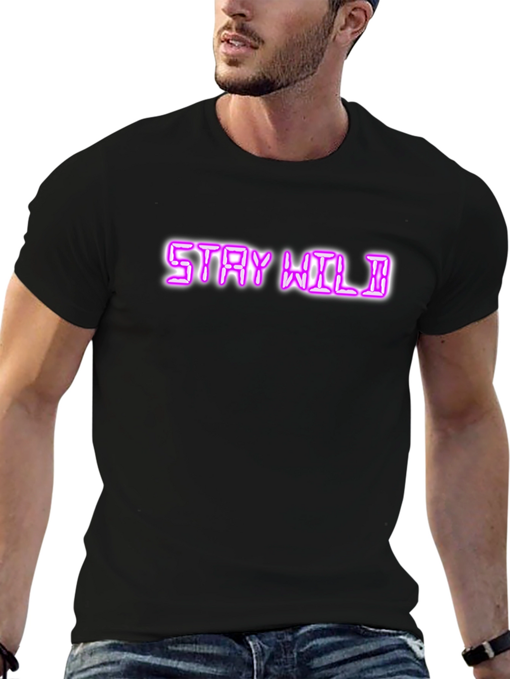 Stay Wild Neon Graphic Tee - Cool Black T-Shirt