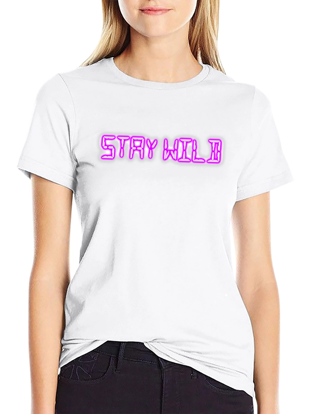 Stay Wild Neon Graphic Tee - Cool Black T-Shirt