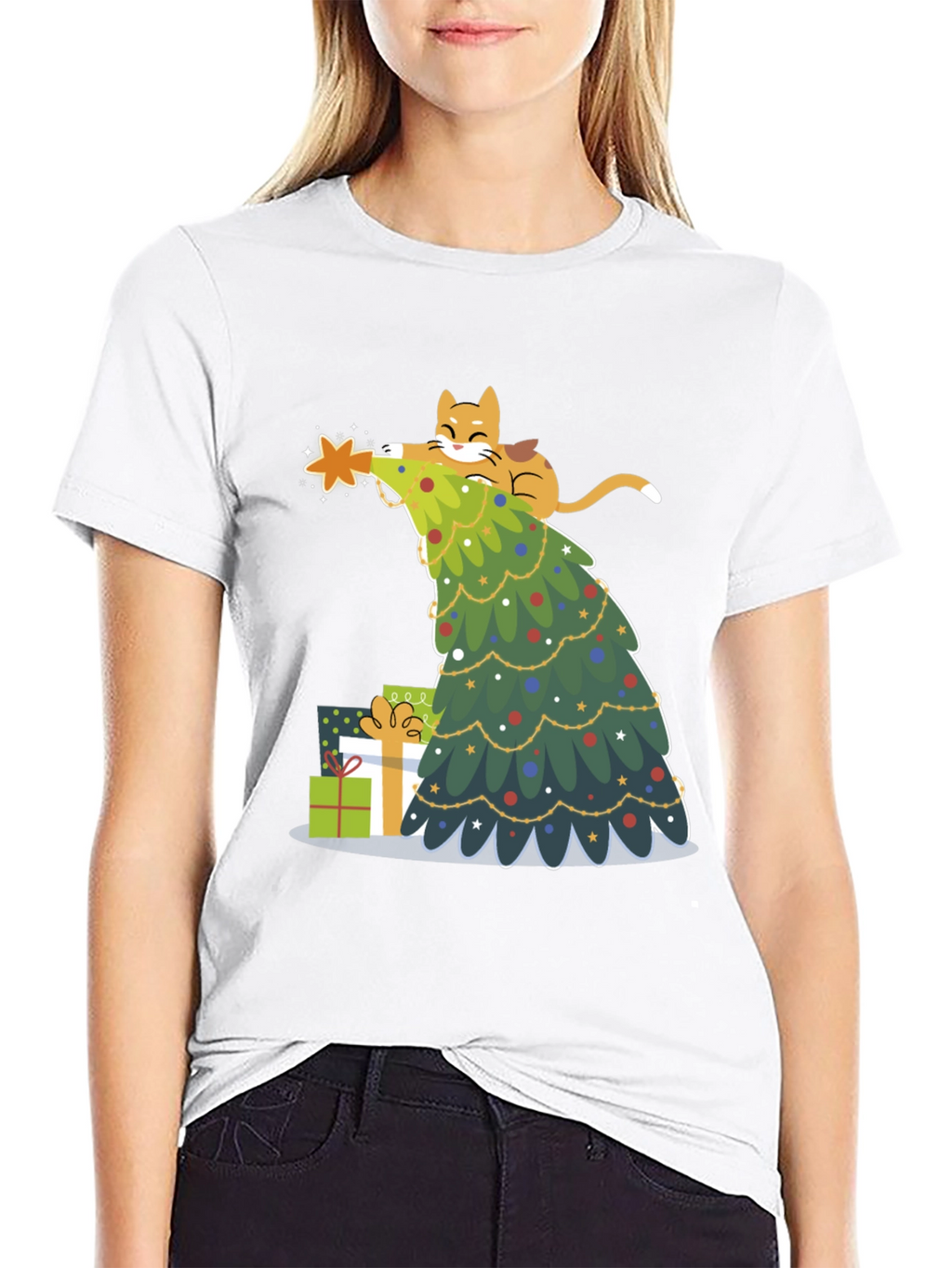 Festive Cat Christmas Tree T-Shirt