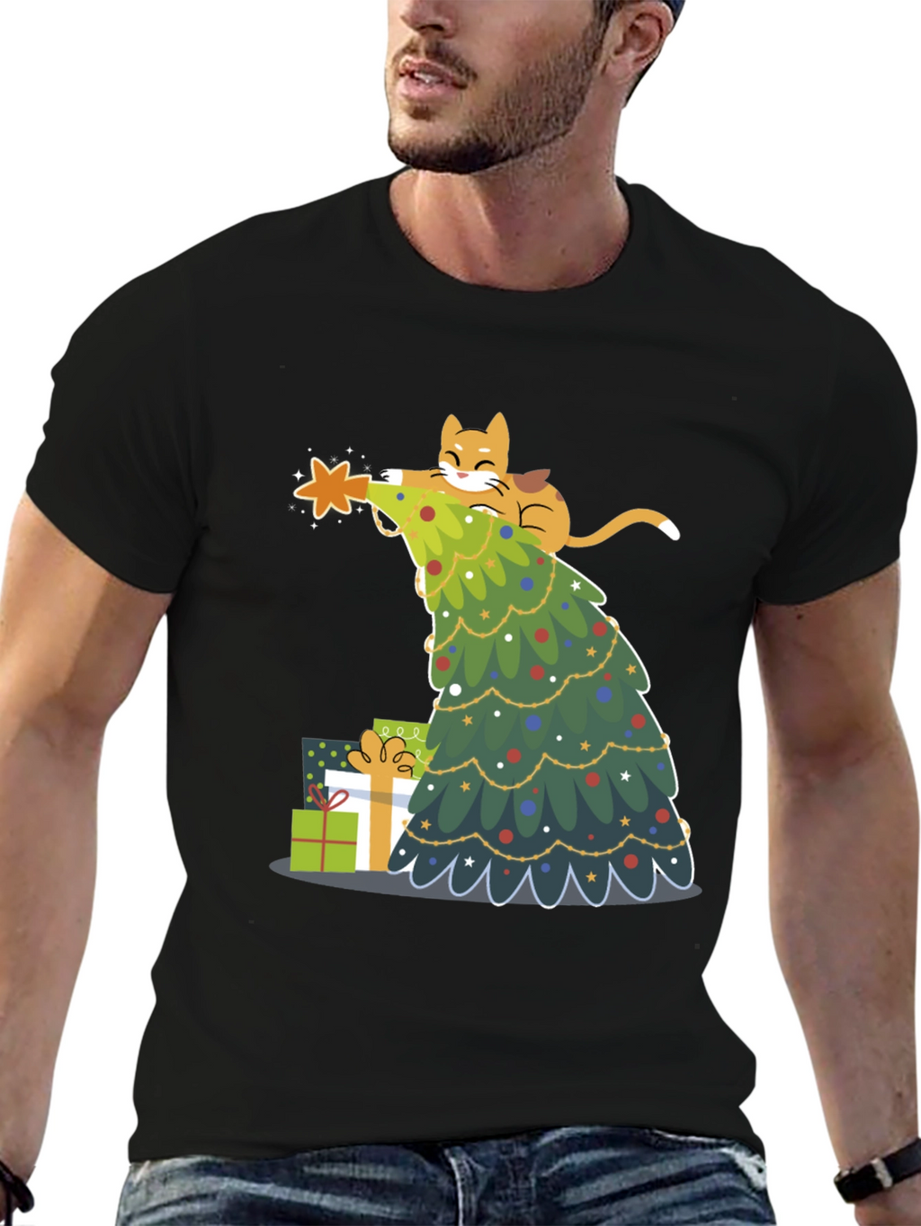 Festive Cat Christmas Tree T-Shirt