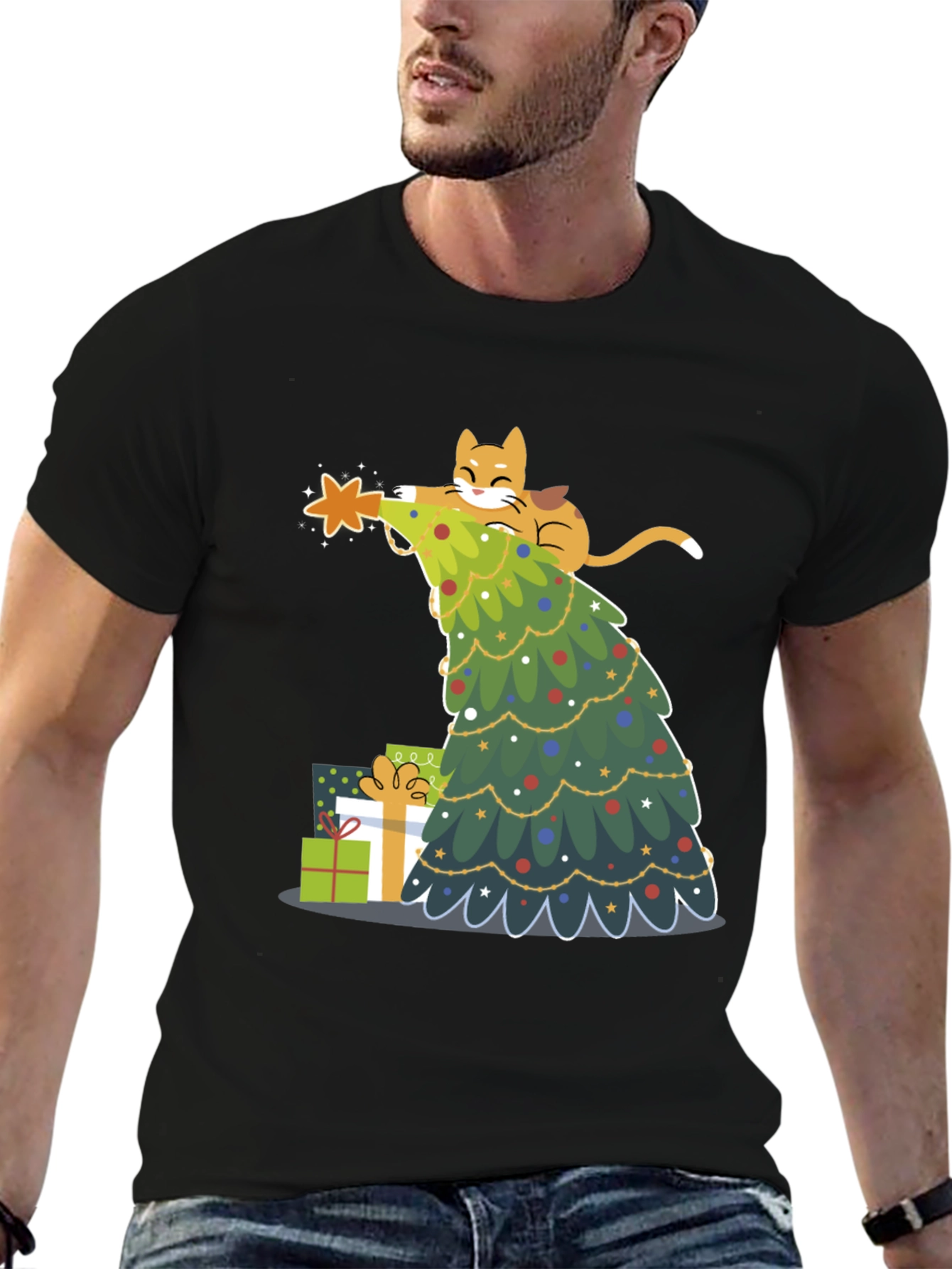 Festive Cat Christmas Tree T-Shirt